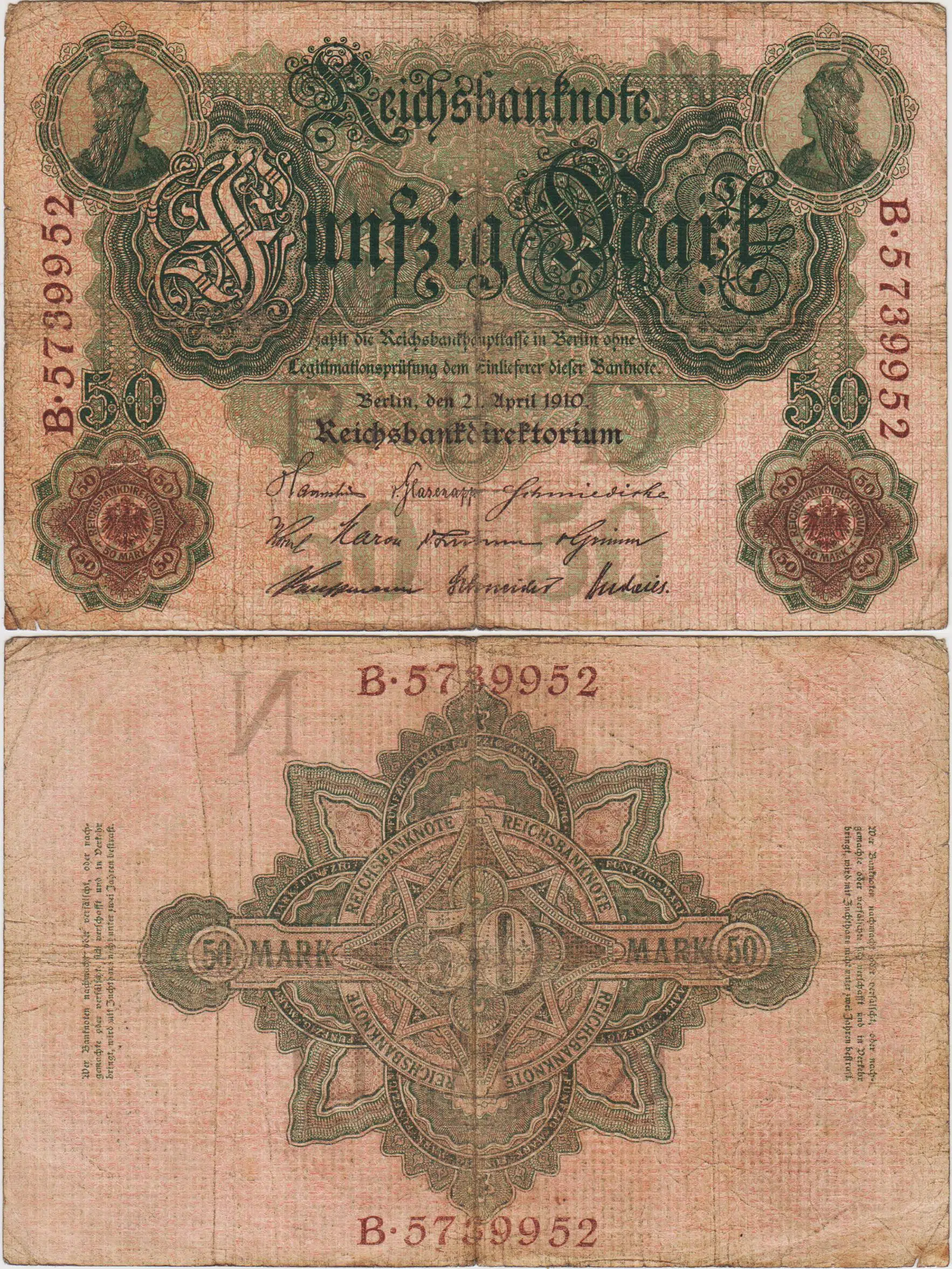 ALMANYA 50 MARK 1910 REICHMARK. TEMİZ.
