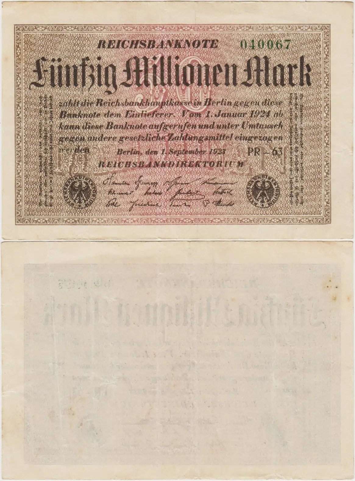 ALMANYA 50 MİLYON MARK 1923 WEİMAR CUMHURİYETİ. ÇÇT.