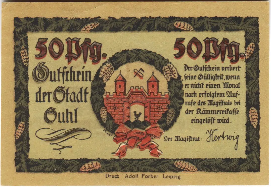 ALMANYA 50 PFENNİG 1914-24 NOTGELD-SUHL ŞEHRİ-SAKSONYA. ÇİL(-)