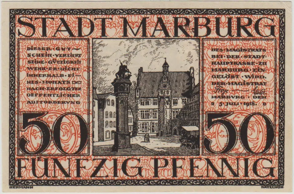 ALMANYA 50 PFENNİG 1918 NOTGELD-MARBURG ŞEHRİ. ÇİL(-)