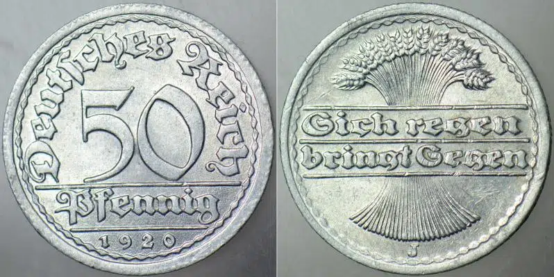 ALMANYA 50 PFENNIG 1920 J=MHAMBURG DARBI WEİMAR CUMHURİYETİ HİPERENFLASYON DÖNEMİ. ÇİL(-) KONDİSYON