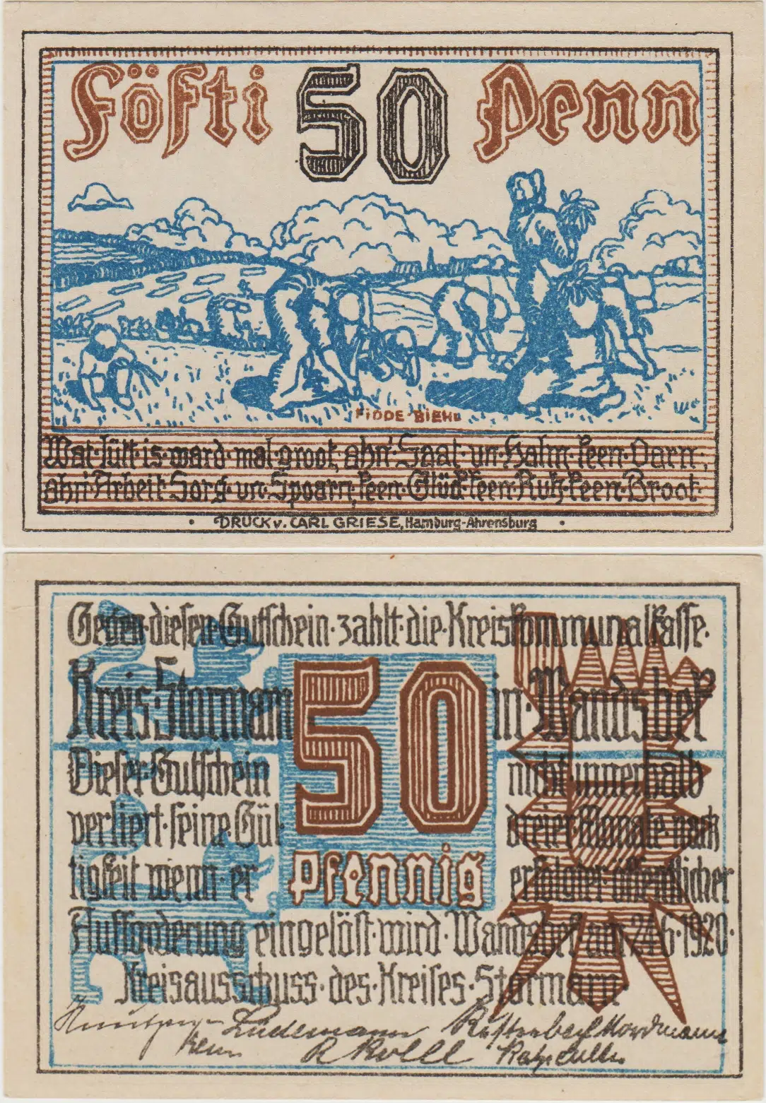 ALMANYA 50 PFENNİG 1920 NOTGELD-STORMARN. ÇİL