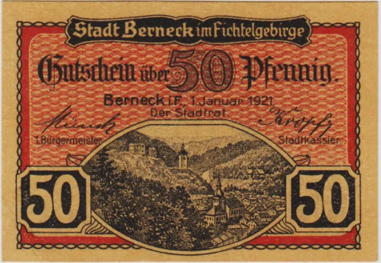 ALMANYA 50 PFENNİG 1921 NOTGELD-BERNECK ŞEHRİ. ÇİL.