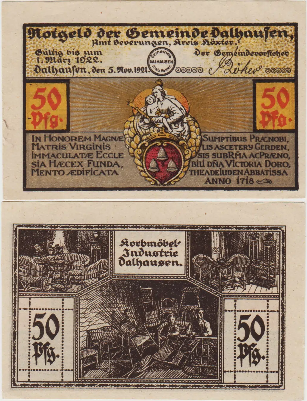 ALMANYA 50 PFENNİG 1921 NOTGELD-DALHAUSEN BELEDİYESİ. ÇİL(-)