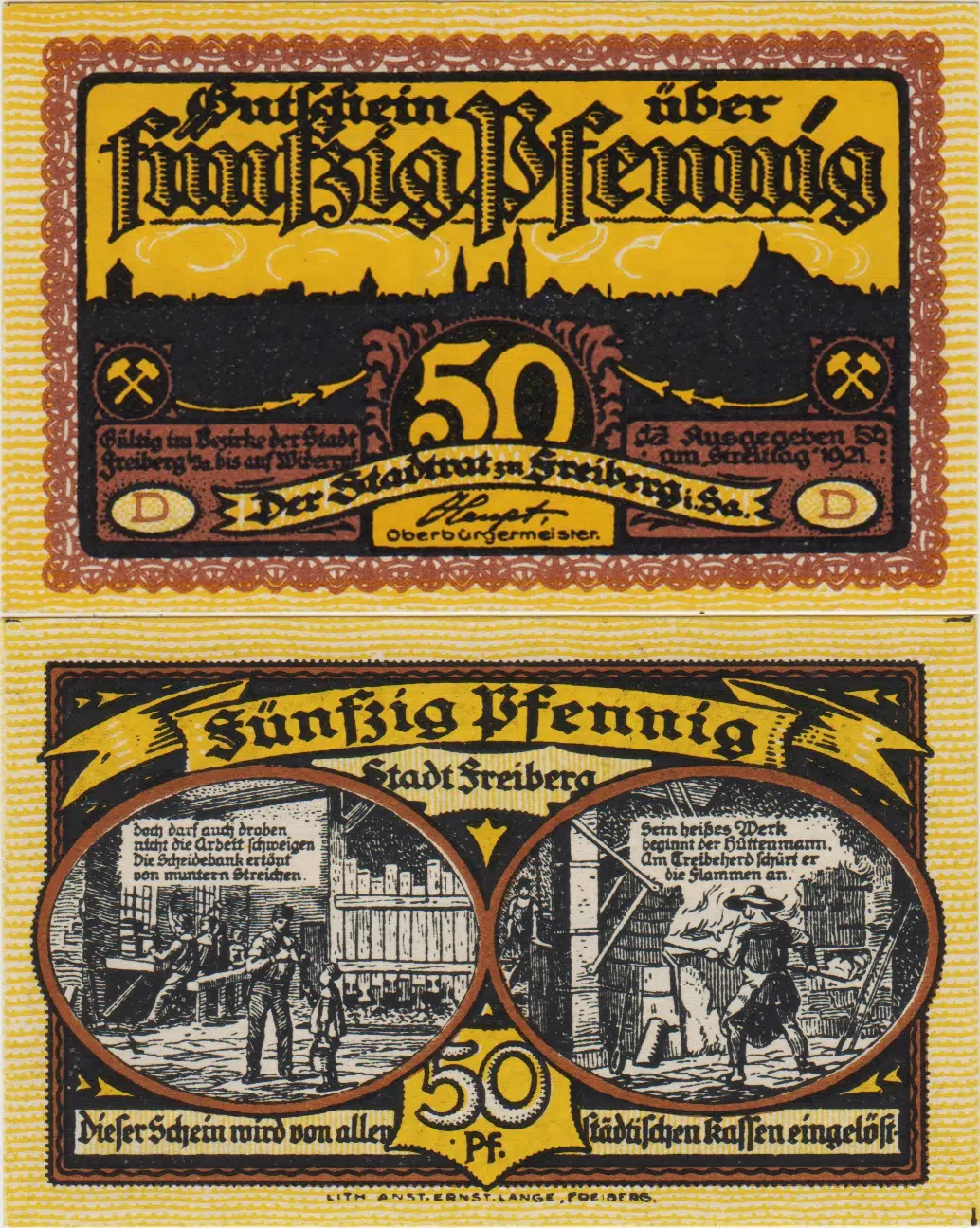 ALMANYA 50 PFENNİG 1921 NOTGELD-FREİBERG ŞEHRİ. ÇİL.