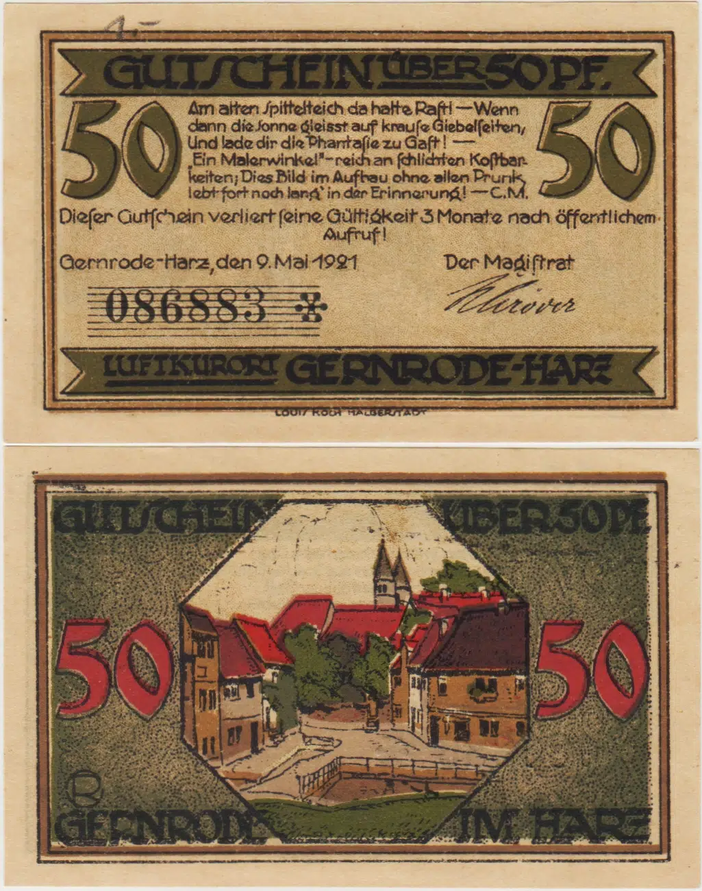 ALMANYA 50 PFENNİG 1921 NOTGELD-GERNRODE İM HARZ. ÇİL