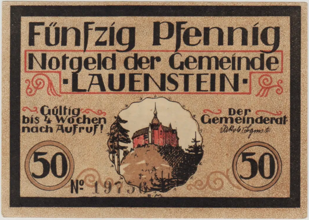 ALMANYA 50 PFENNİG 1921 NOTGELD-LAUENSTEİN BELEDİYESİ. ÇİL(-)