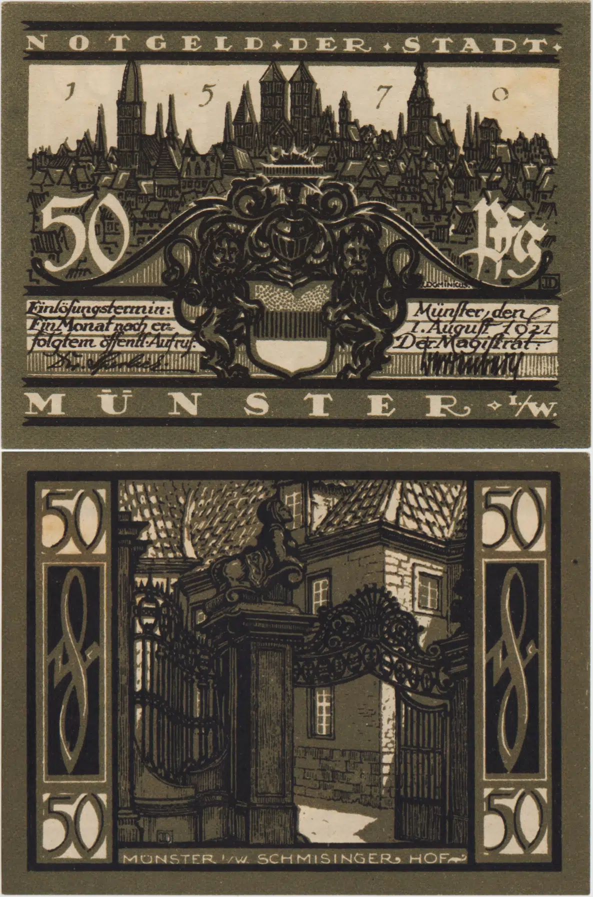 ALMANYA 50 PFENNİG 1921 NOTGELD-MÜNSTER ŞEHRİ. ÇİL.