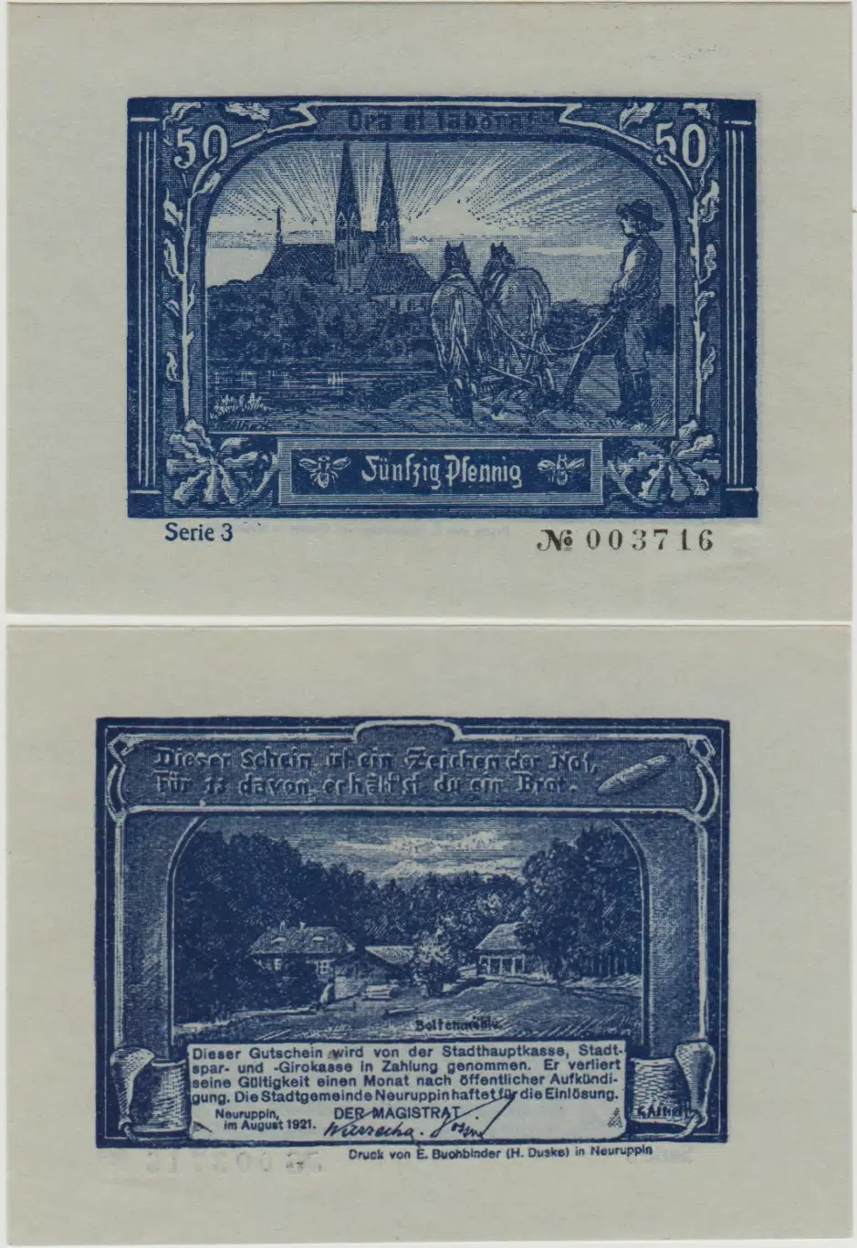 ALMANYA 50 PFENNİG 1921 NOTGELD-NEURUPPİN ŞEHRİ. ÇİL.