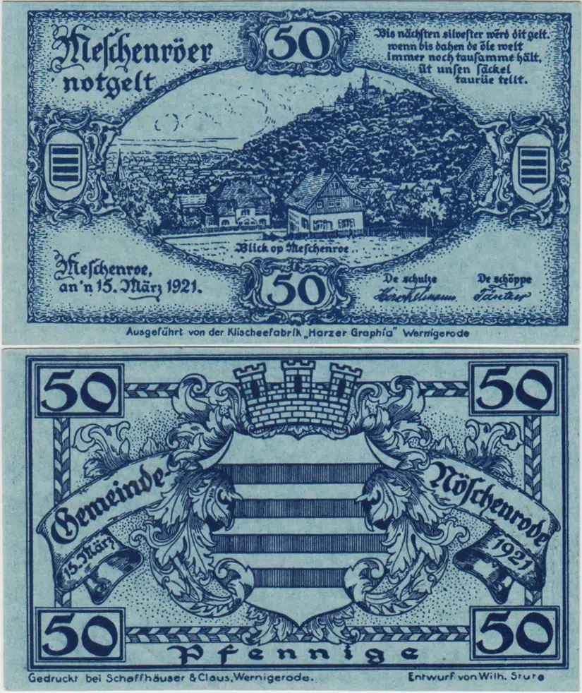 ALMANYA 50 PFENNİG 1921 NOTGELD-NÖSCHENRODE BELEDİYESİ. ÇİL.