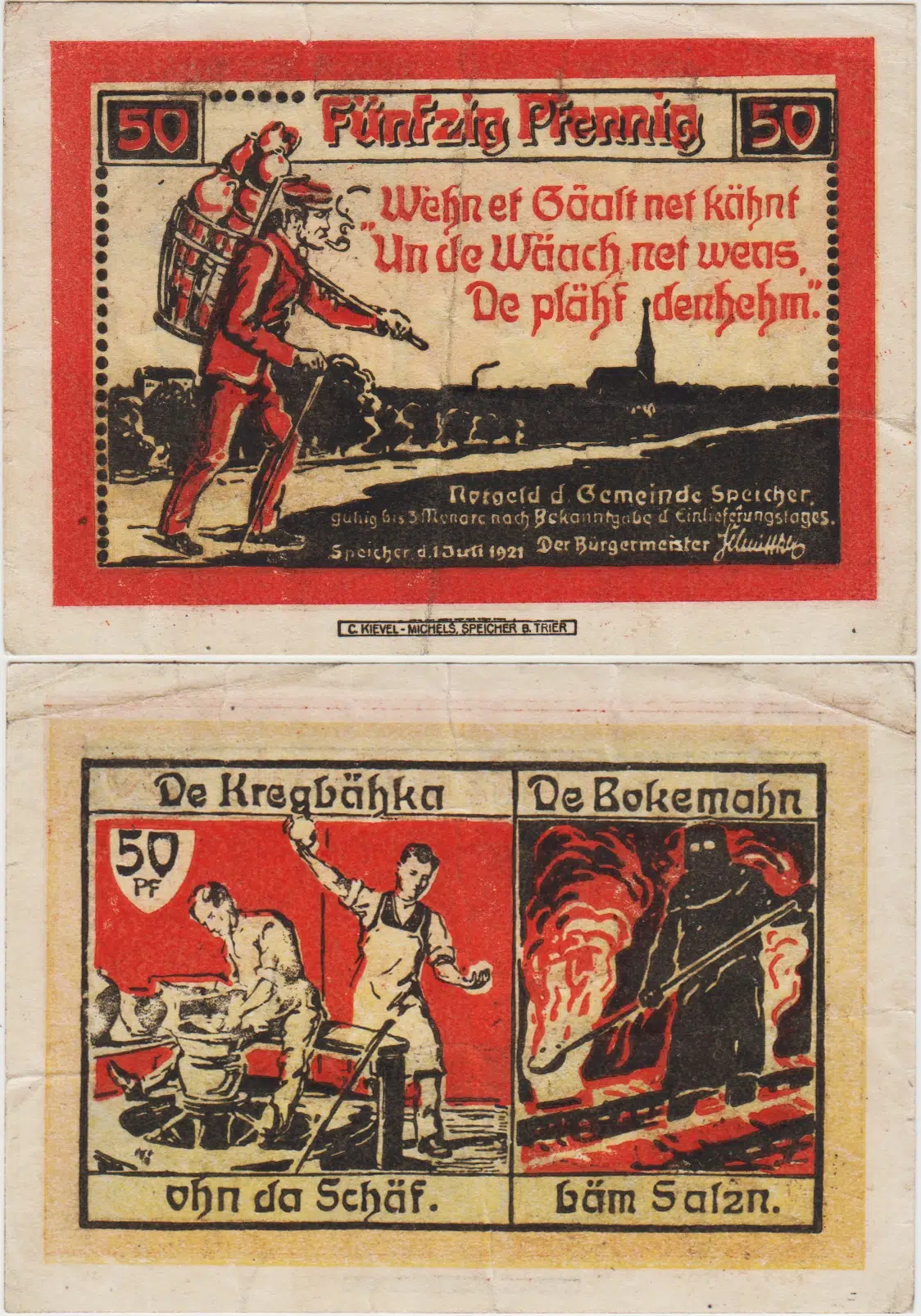 ALMANYA 50 PFENNİG 1921 NOTGELD-SPEİCHER BELEDİYESİ. ÇOK ÇOK TEMİZ.