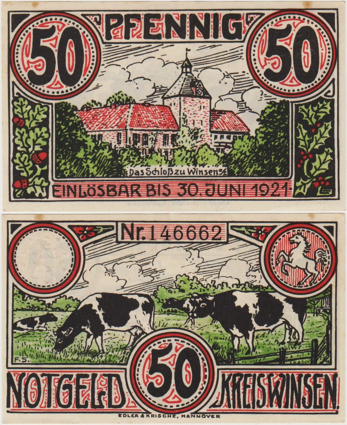 ALMANYA 50 PFENNİG 1921 NOTGELD-WİNSEN ŞEHRİ. ÇİL(-)