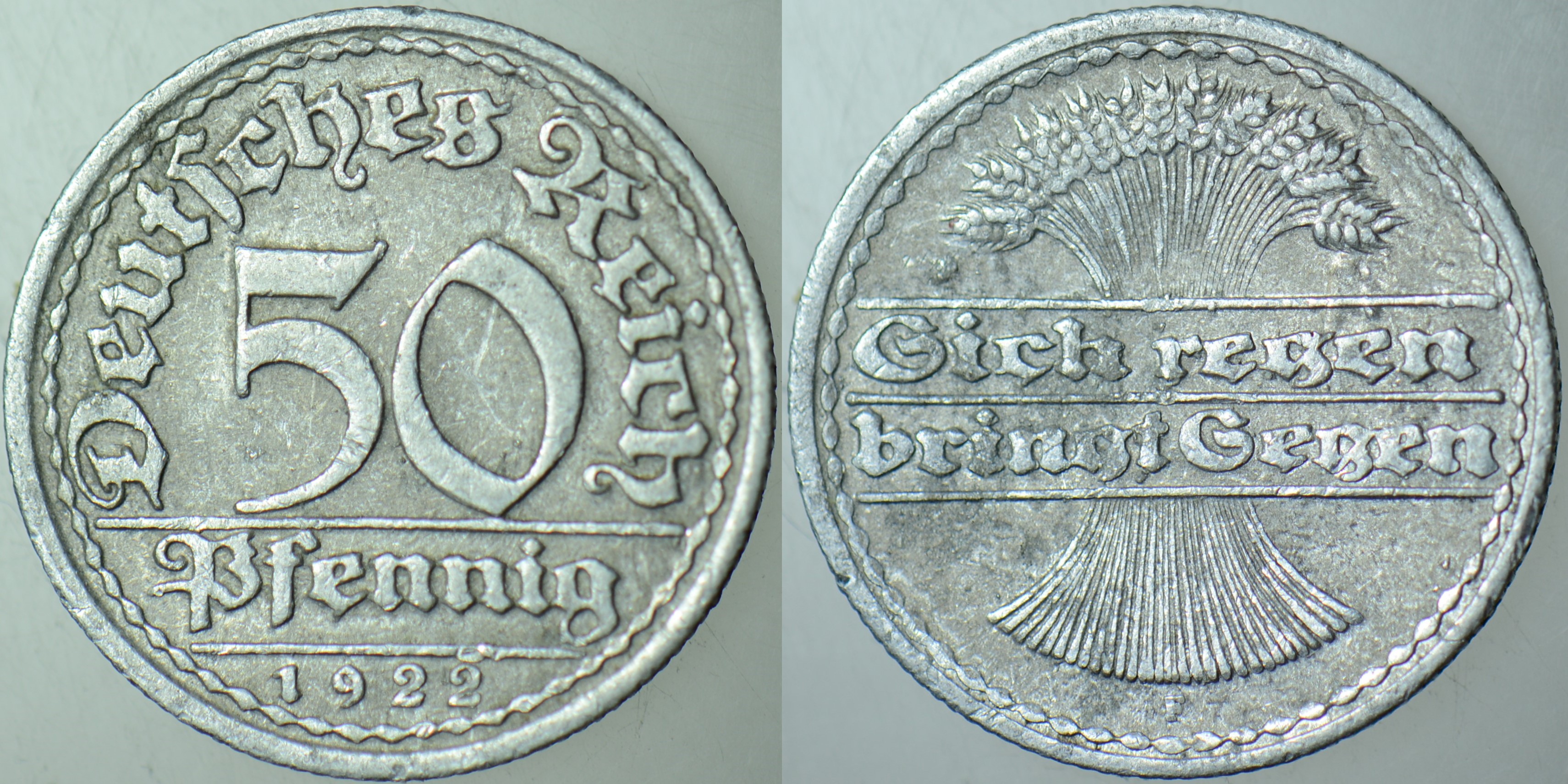 ALMANYA 50 PFENNIG 1922 F=STUTTGART DARBI. WEİMAR CUMHURİYETİ DÖNEMİ