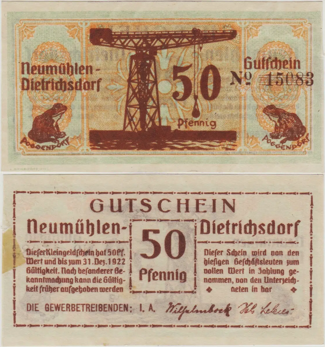 ALMANYA 50 PFENNİG 1922 NOTGELD-NEUMÜHLEN BELEDİYESİ. ÇİLALTI+