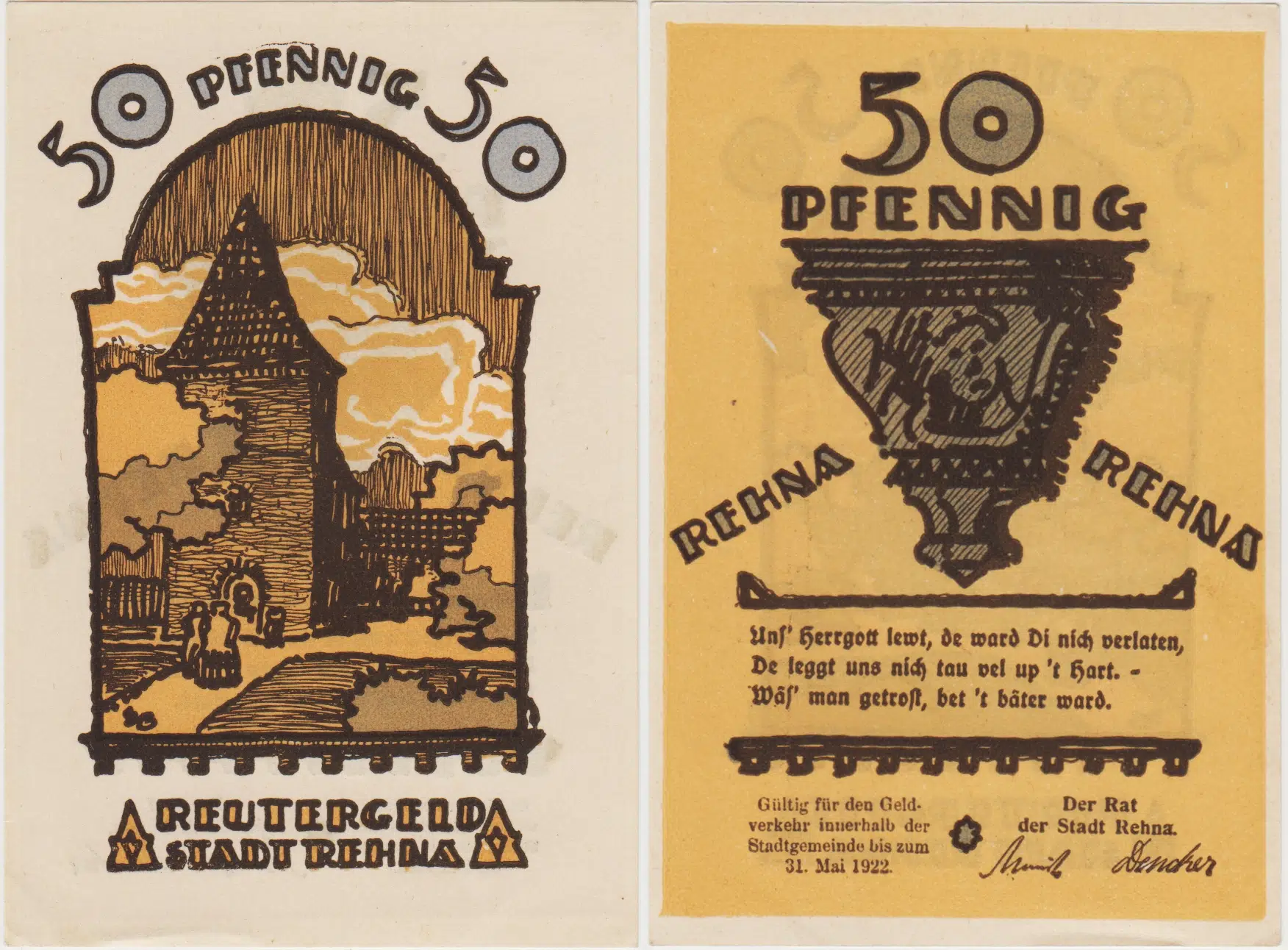 ALMANYA 50 PFENNİG 1922 NOTGELD-REHNA ŞEHRİ. ÇİL(-)