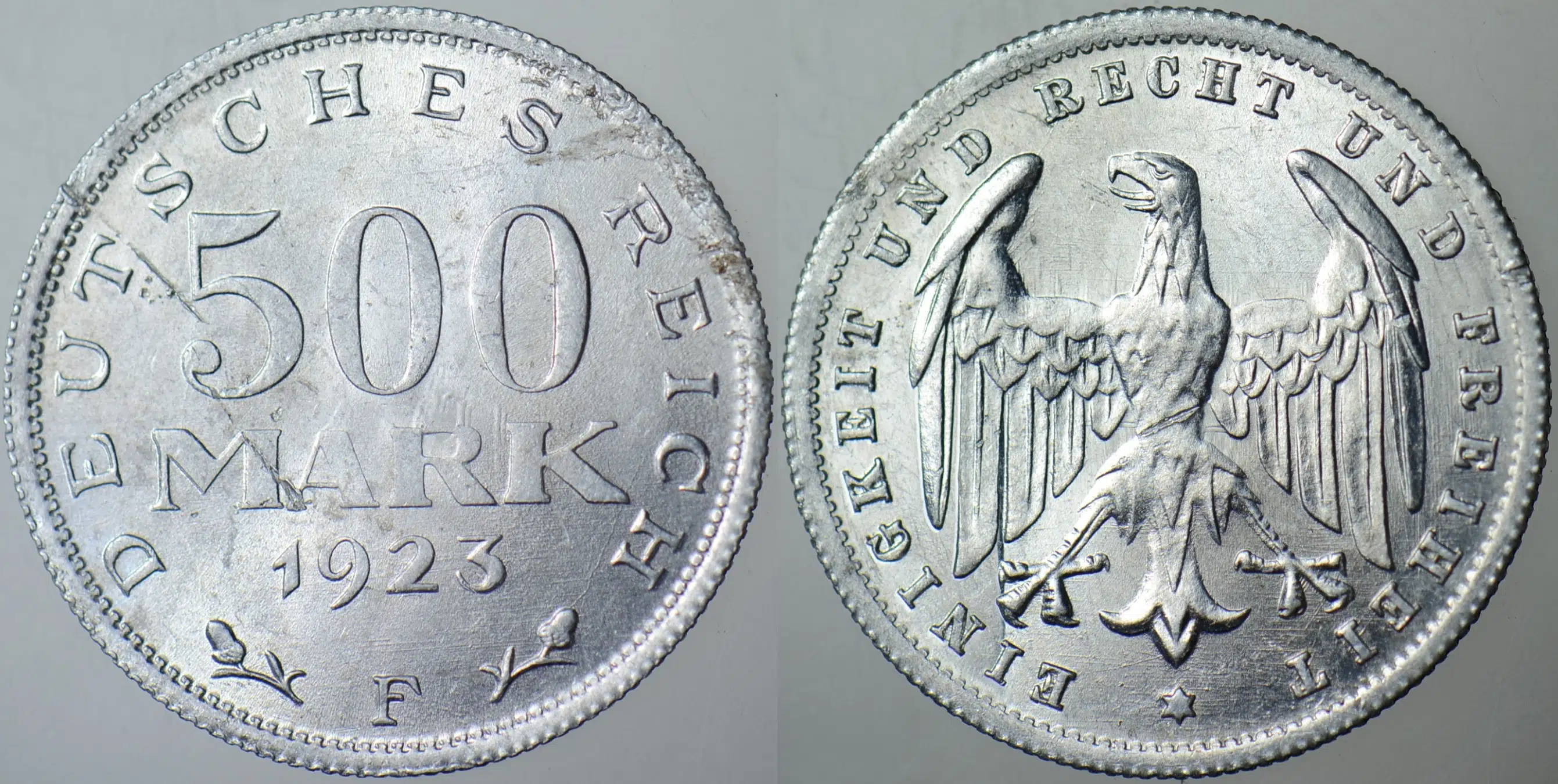 ALMANYA 500 MARK 1923 F. WEIMAR CUMHURİYETİ DÖNEMİ. ALÜMİNYUM 27 mm. ÇİLALTI+