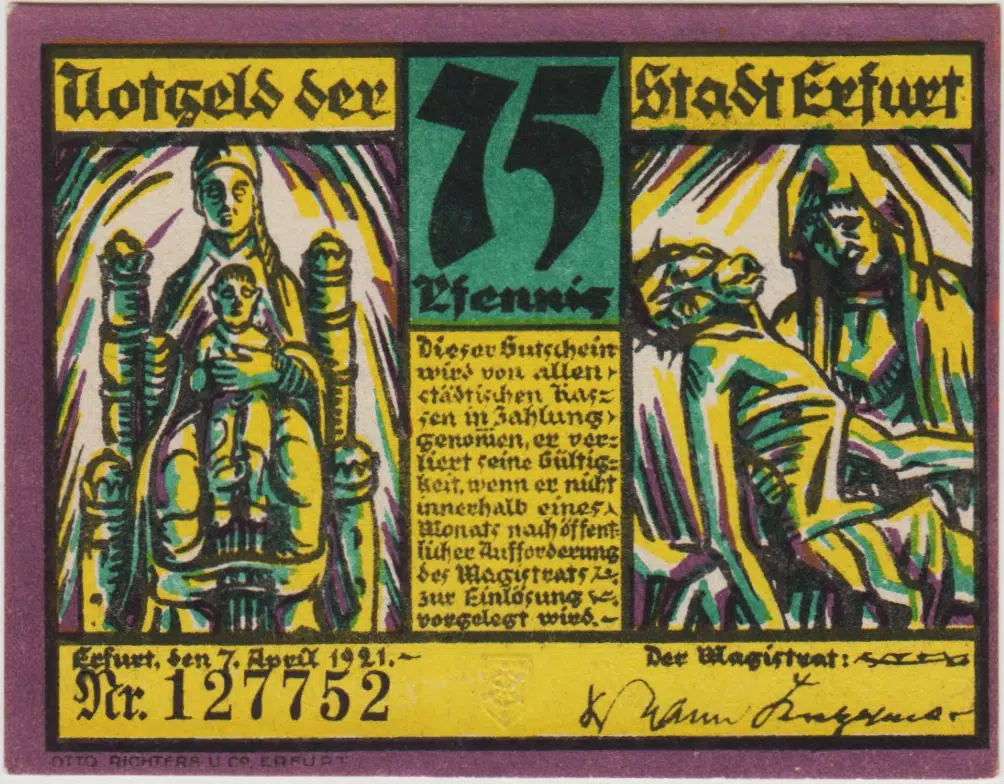 ALMANYA 75 PFENNİG 1921 NOTGELD-ERFURT ŞEHRİ. ÇİL.