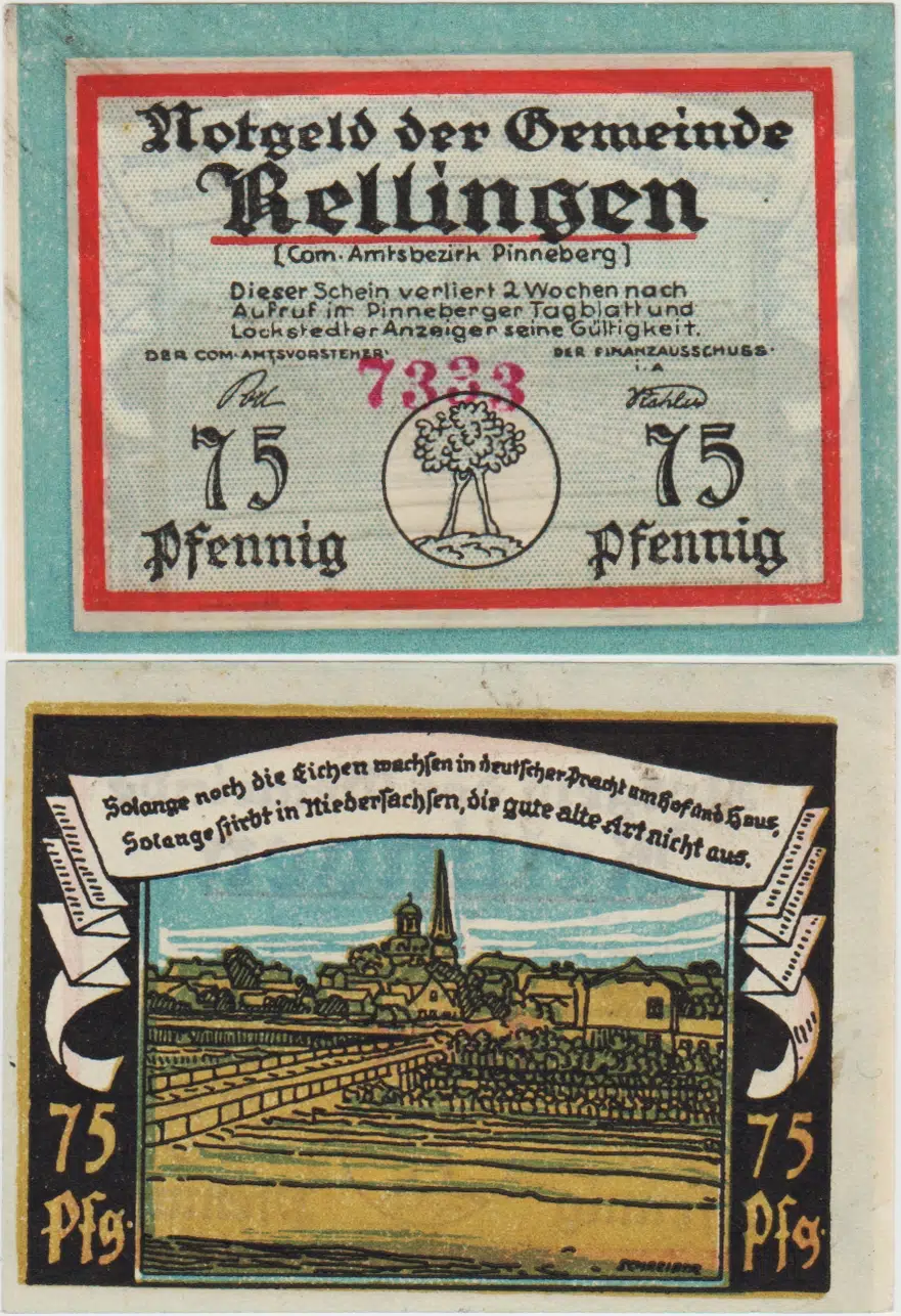 ALMANYA 75 PFENNİG 1921 NOTGELD-RELLİNGEN BELEDİYESİ. ÇİL