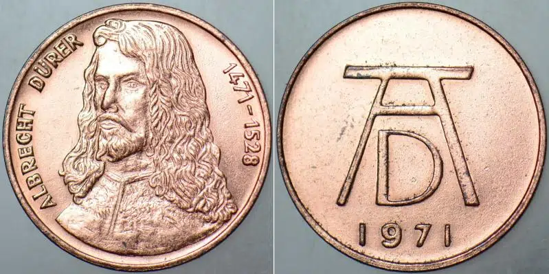 ALMANYA ALBRECHT DÜRER 500. YIL TEMALI 1471 - 1971 MİNİ MADALYON. 18 mm ÇAPINDA BAKIR. ÇİLALTI KONDİSYON.