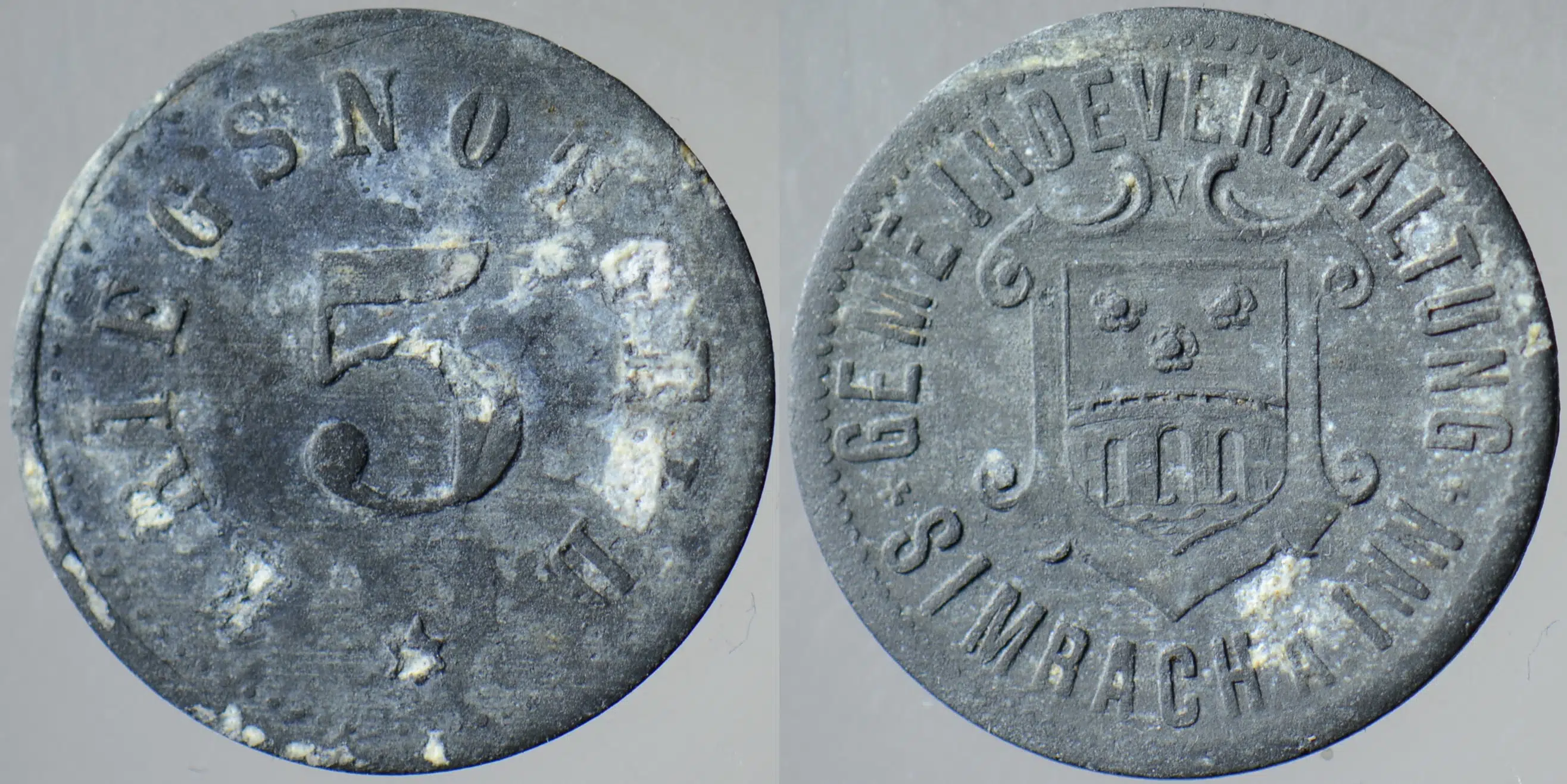 ALMANYA BAVYERA-SİMBACH AM İNN BELEDİYESİ 5 PFENNİG 1917 NOTGELD-BİRİNCİ DÜNYA SAVAŞI DÖNEMİ. NADİR.