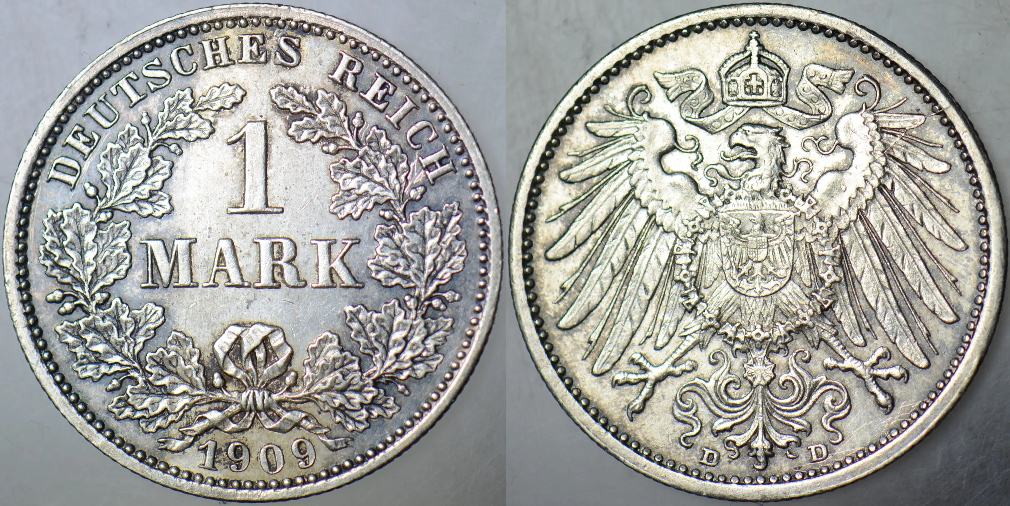 ALMANYA GÜMÜŞ 1 MARK 1909 D. KAYZER II. WİLHELM DÖNEMİ.