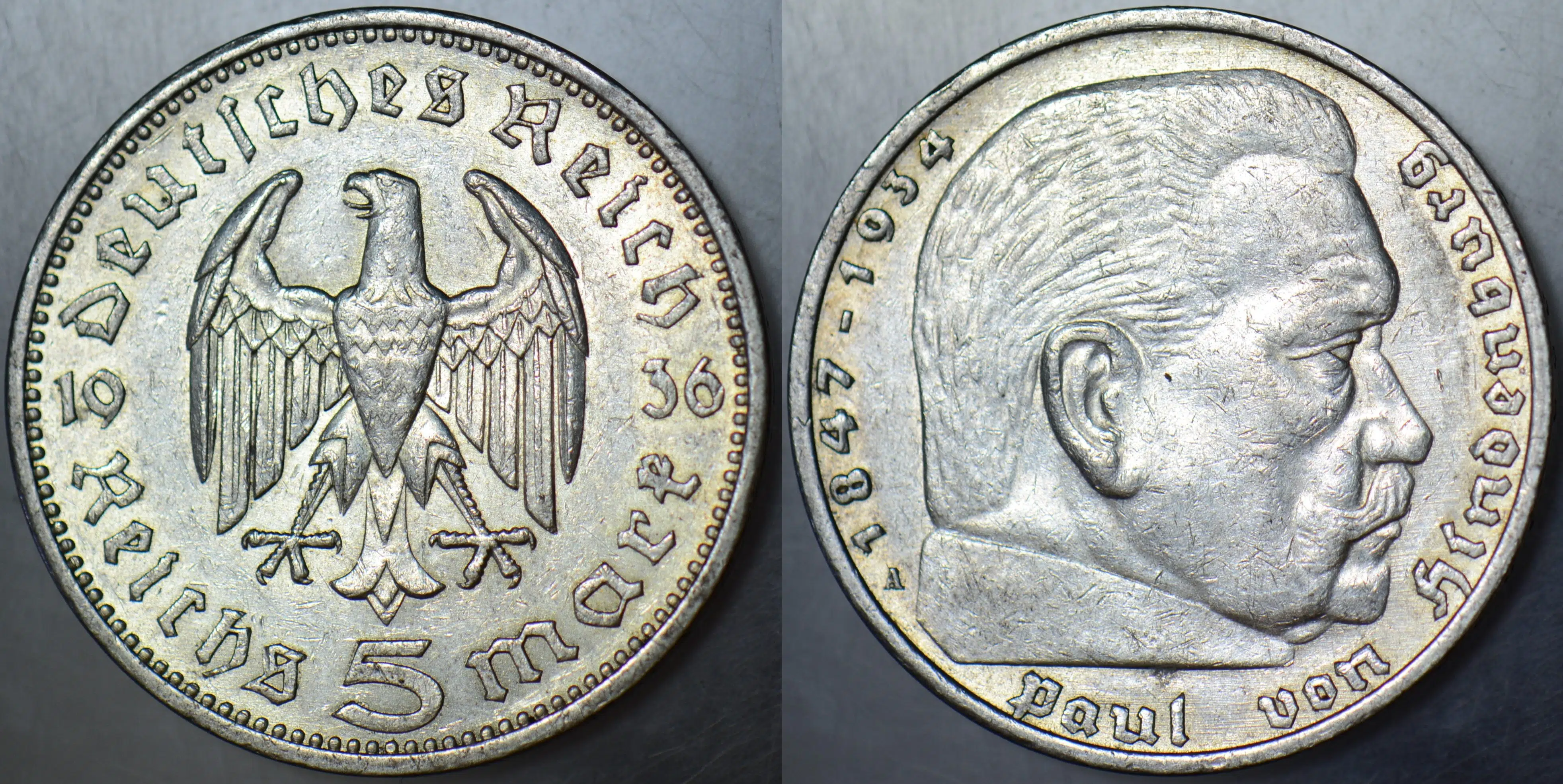 ALMANYA GÜMÜŞ 5 MARK 1936 A BERLİN DARBI. NAZİ III. REICH HİNDENBURG PORTRELİ. ORİJİNAL 13,8 gr ÇİLALTI