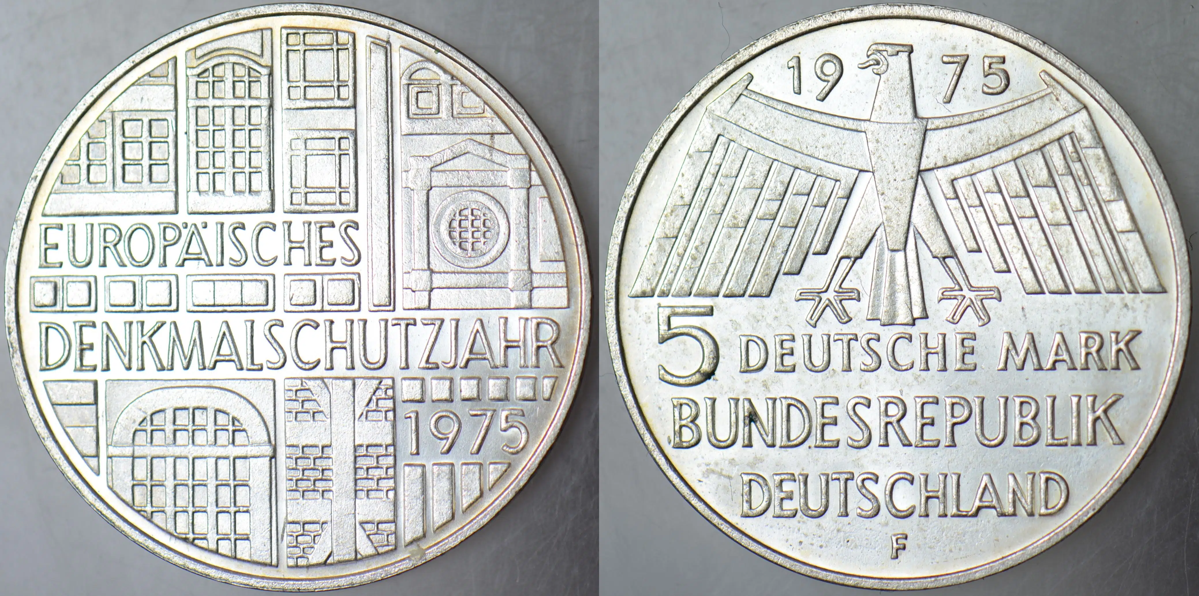 ALMANYA GÜMÜŞ 5 MARK 1975 F. AVRUPA ANITLARI KORUMA YILI 11,2 gr. ÇİL(-)