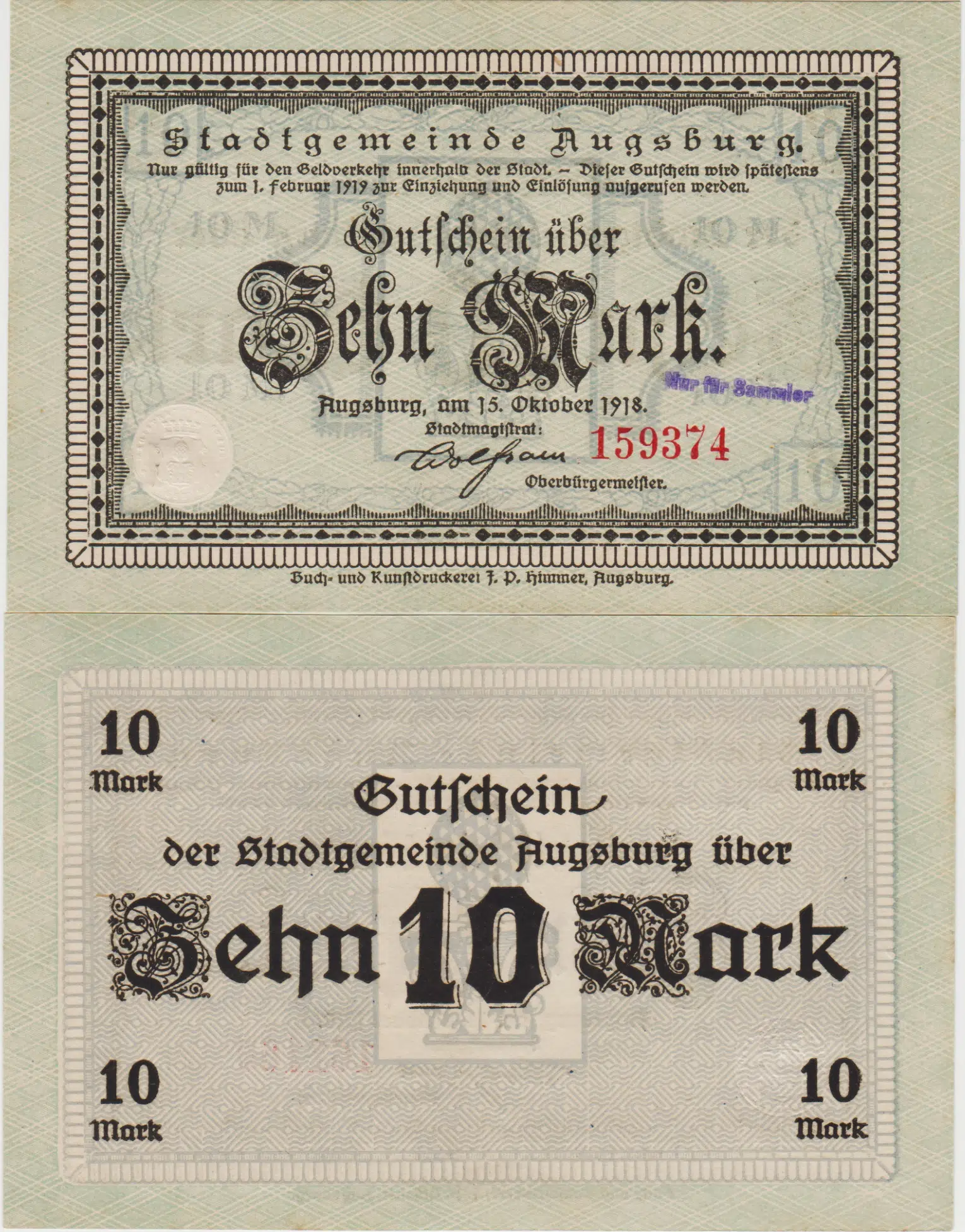 ALMANYA HABSBURG 10 MARK 1918 NOTGELD ÇİL KONDİSYON.