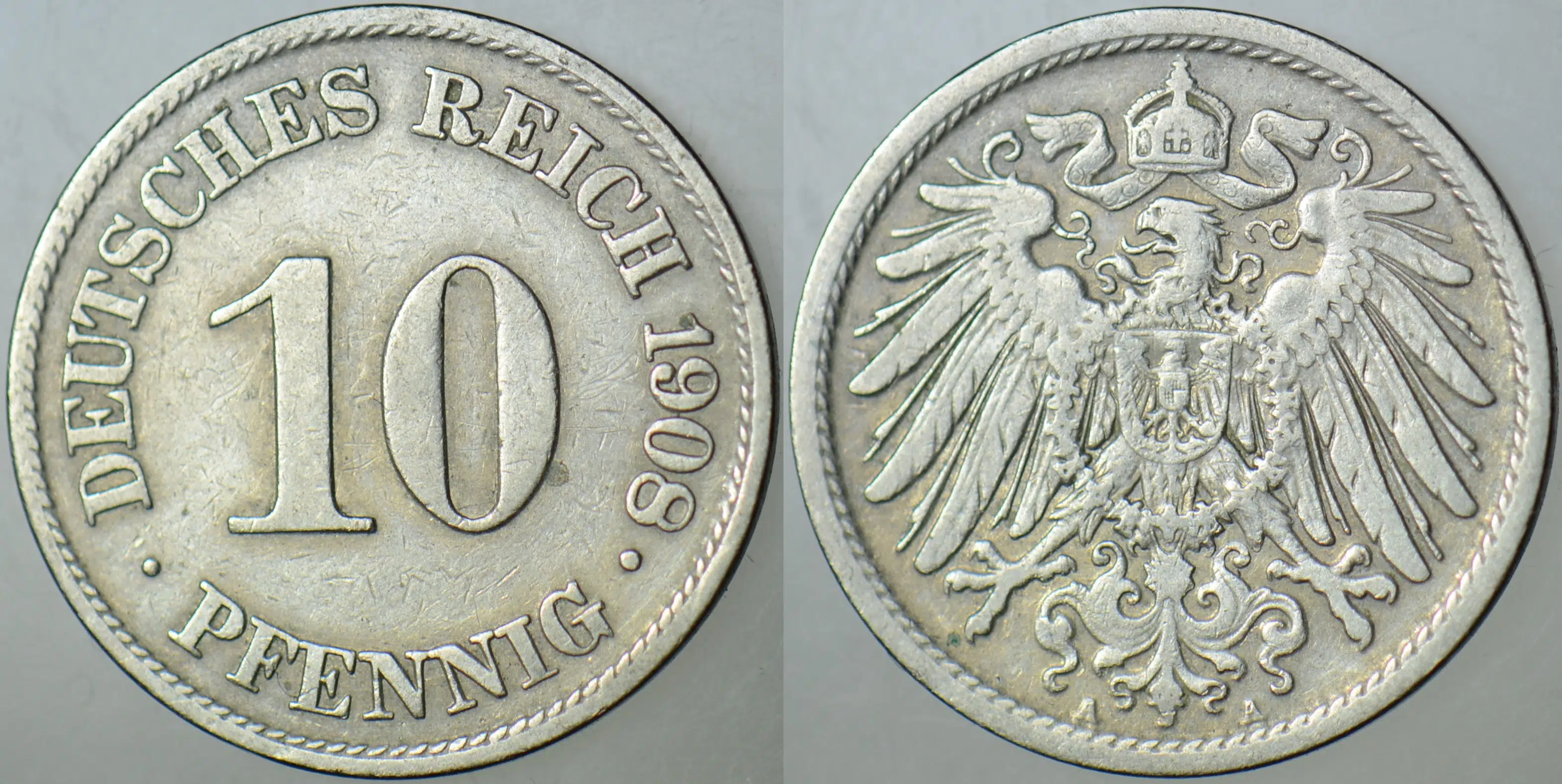 ALMANYA İMPARATORLUĞU 10 PFENNIG 1908 A. II. WİLHELM DÖNEMİ.