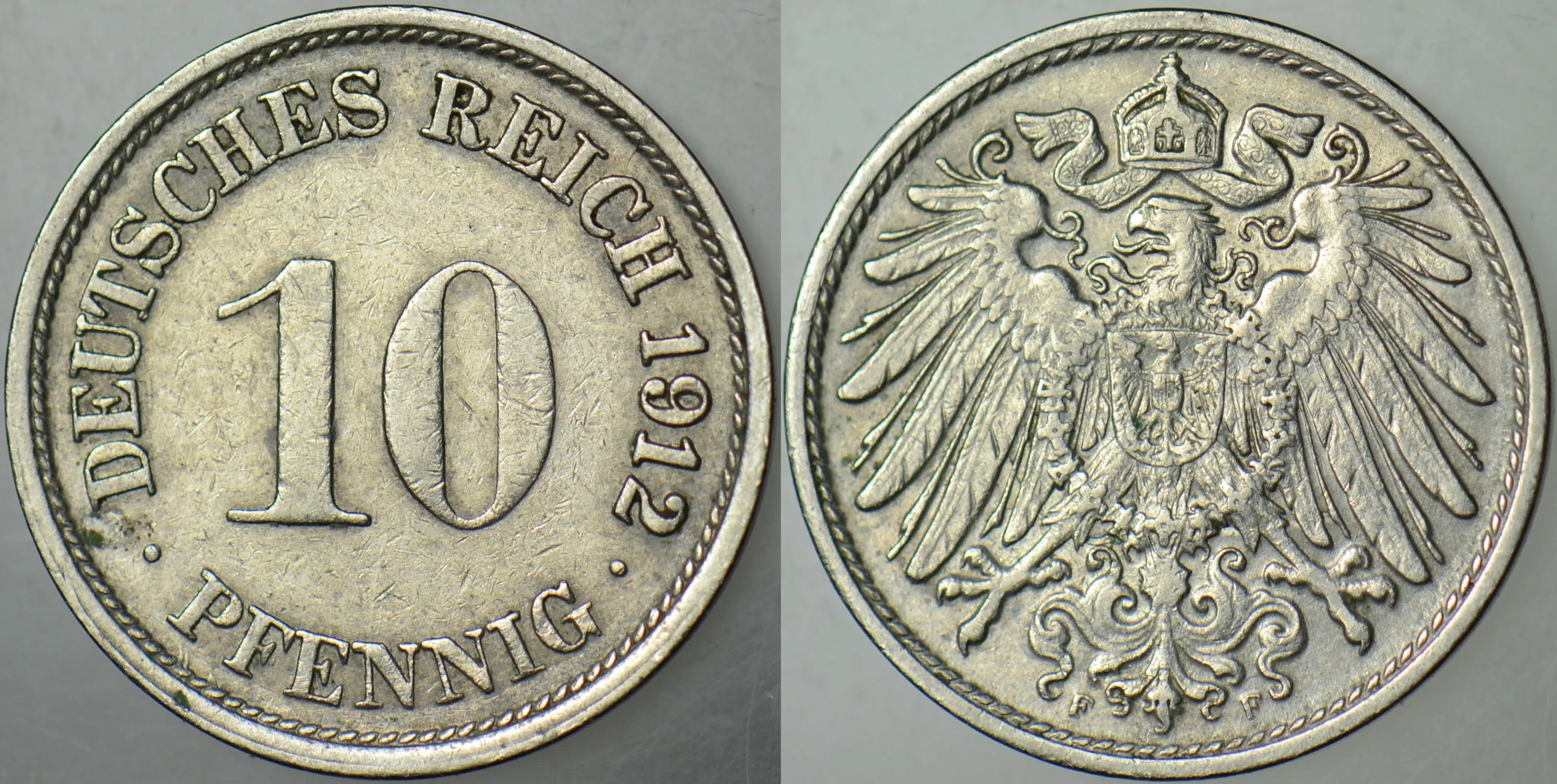 ALMANYA İMPARATORLUĞU 10 PFENNIG 1912 F. II. WİLHELM DÖNEMİ.