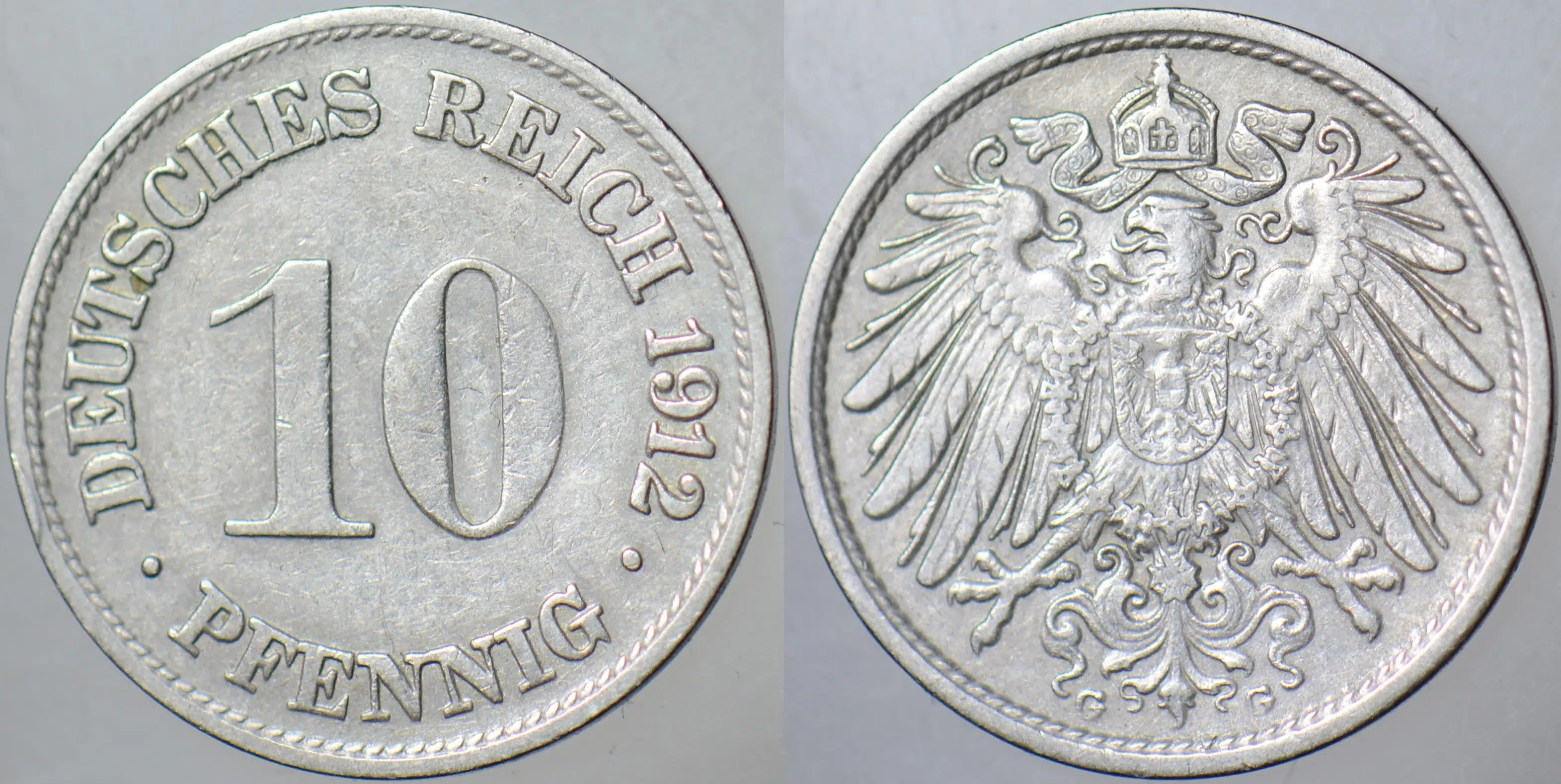 ALMANYA İMPARATORLUĞU 10 PFENNIG 1912 G. II. WİLHELM DÖNEMİ.