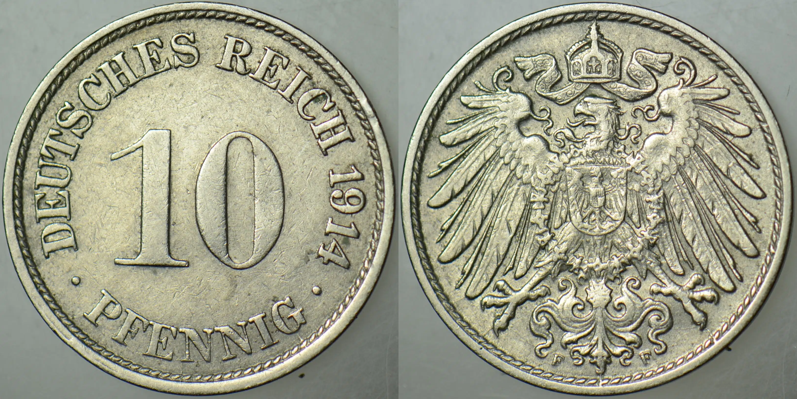 ALMANYA İMPARATORLUĞU 10 PFENNIG 1914 F. II. WİLHELM DÖNEMİ.