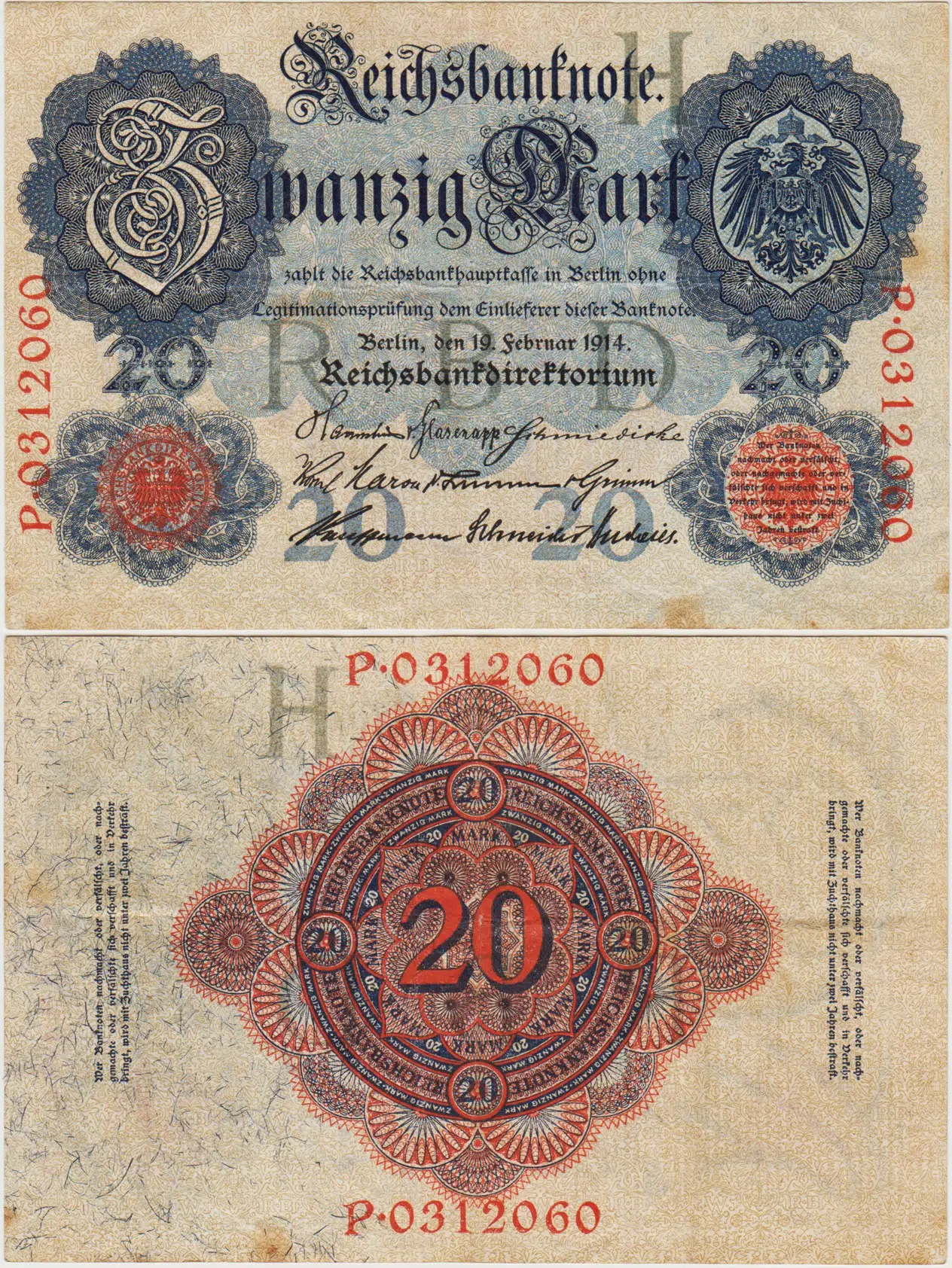 ALMANYA İMPARATORLUĞU 20 MARK 1914 ÇOK ÇOK TEMİZ.