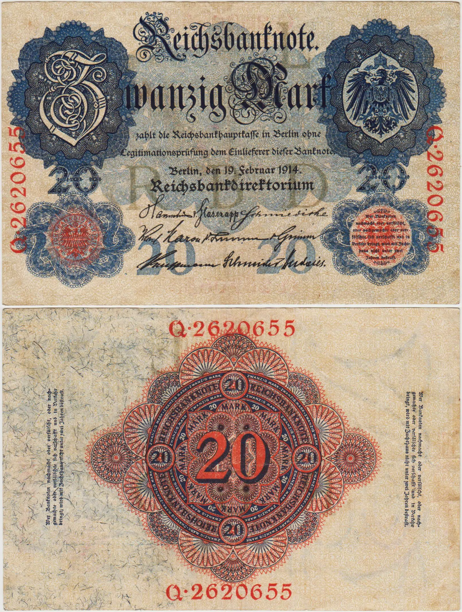 ALMANYA İMPARATORLUĞU 20 MARK 1914 ÇOK ÇOK TEMİZ KONDİSYON.