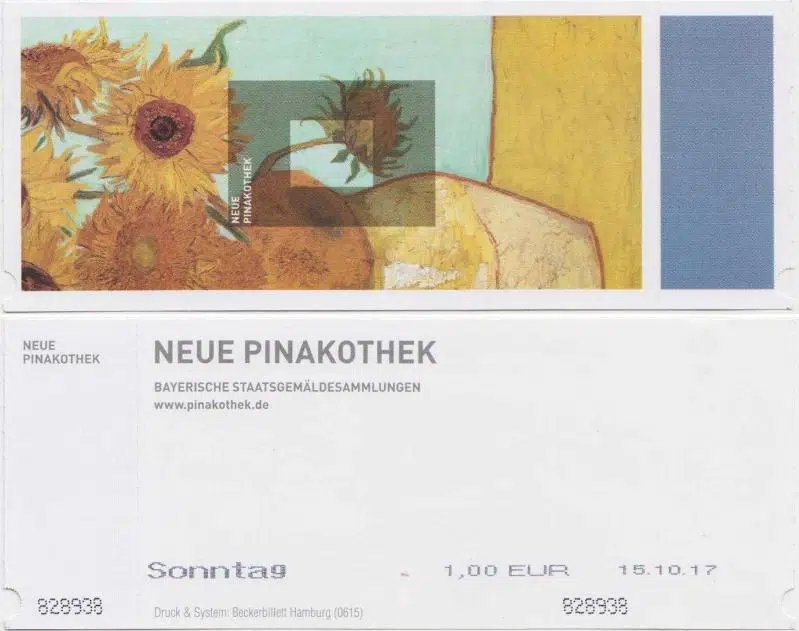 ALMANYA MÜNİH NEUE PINAKOTHEK MÜZESİ GİRİŞ BİLETİ 2017. 18. 19. YÜZYIL SANATI MÜZESİ. ÇOK ÇOK İYİ DURUMDA, KIRILMA VS YOK.