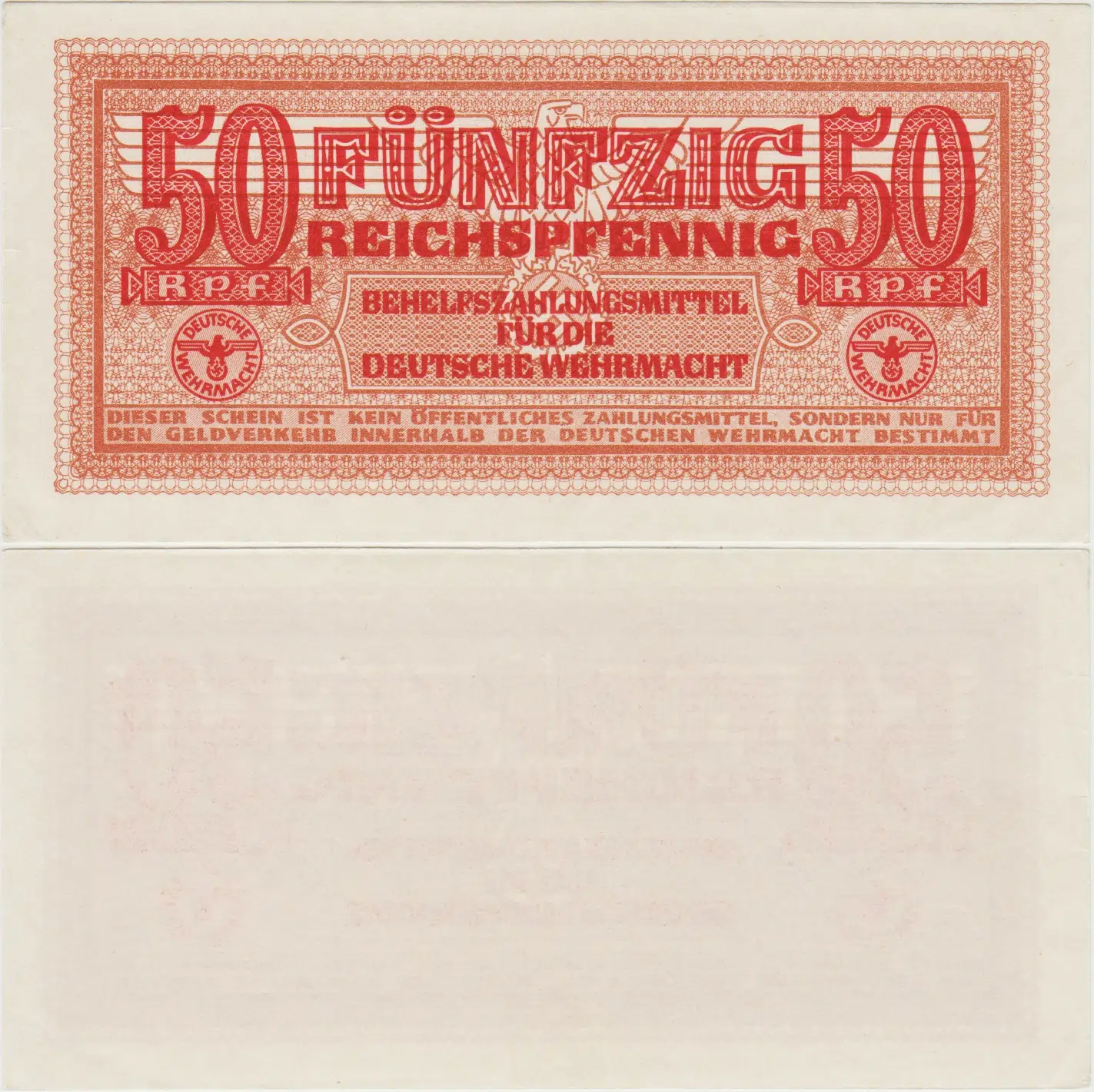 ALMANYA NAZİ SİLAHLI KUVVETLER İÇİN 50 PFENNİG 1942-44 GAMALI HAÇLI-DEUTSCHE WEHRMACHT. ÇİL(-) NADİR
