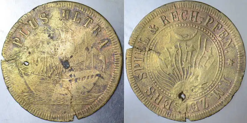 ALMANYA NÜRNBERG J. M. ZEISER 1872 - 1895 SAYMA VE OYUN JETONU. AZ ÇIKAN BÜYÜK BOY 30 mm ÇAPINDA PİRİN. DELİK. NADİR.