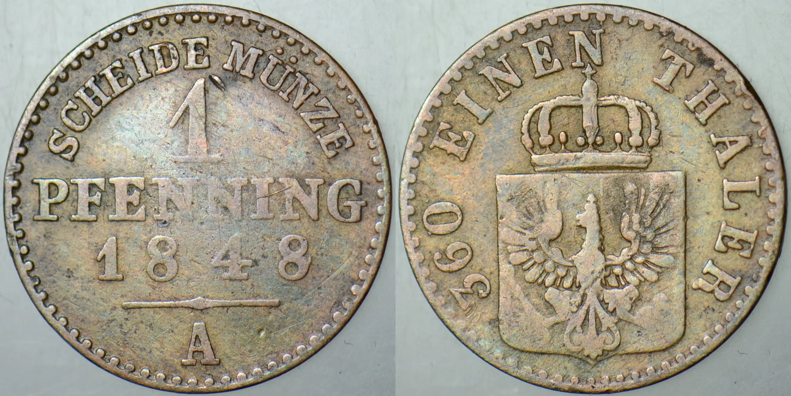 ALMANYA PRUSYA 1 PFENNING 1848 A=BERLİN DARBI.