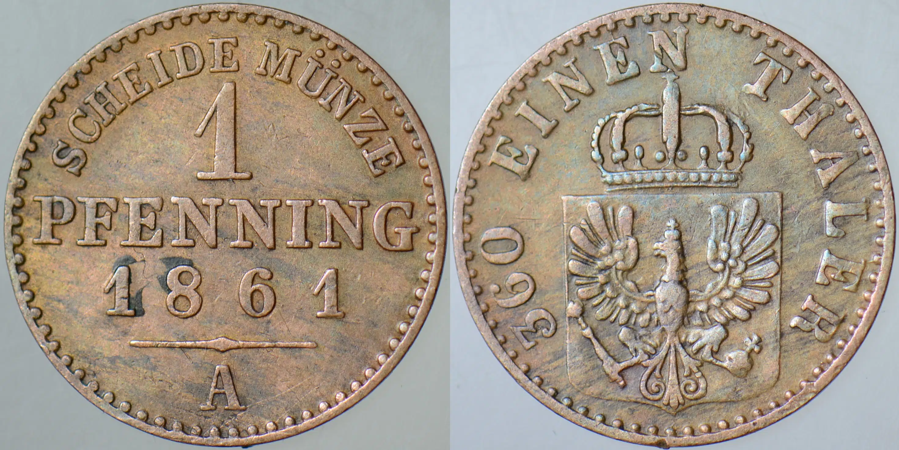 ALMANYA-PRUSYA KRALLIĞI 1 PFENNING 1861 A=BERLİN DARBI.
