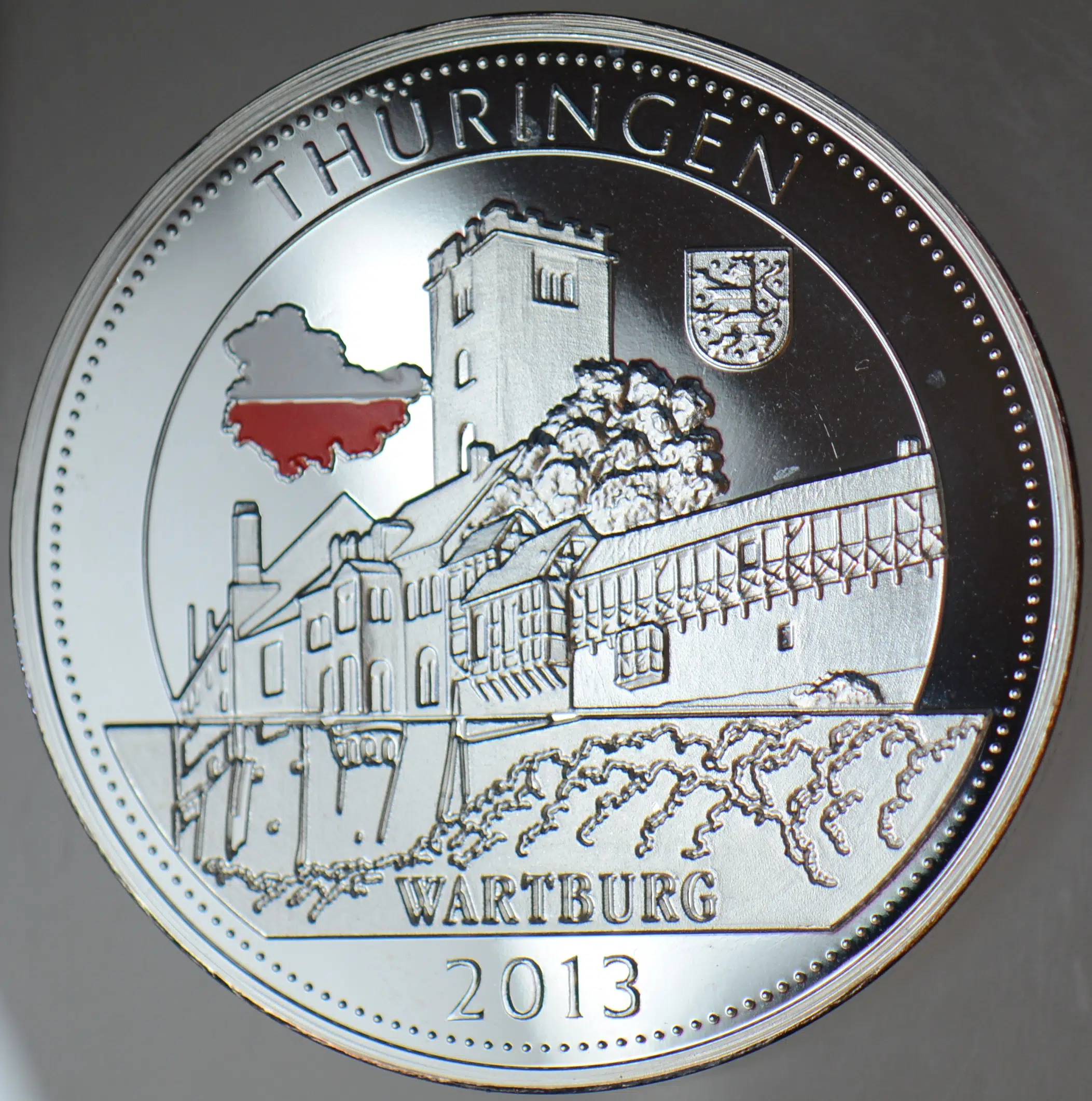 ALMANYA-THURİNGEN 2013 MADALYON. WARTBURG 40 mm 44,3 gr BRONZ ÜSTÜ GÜMÜŞ KAPLAMA RENKLİ PROOF ÇİL