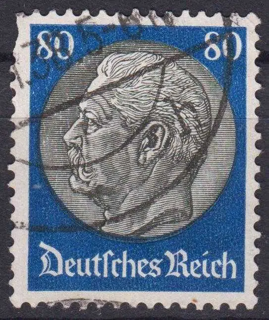 ALMANYA ÜÇÜNCÜ REICH, NAZİ DÖNEMİ HİNDENBURG GÖRSELLİ. BAVYERA ROTH ŞEHRİ DAMGALI. 80 PFENNIG 1933.