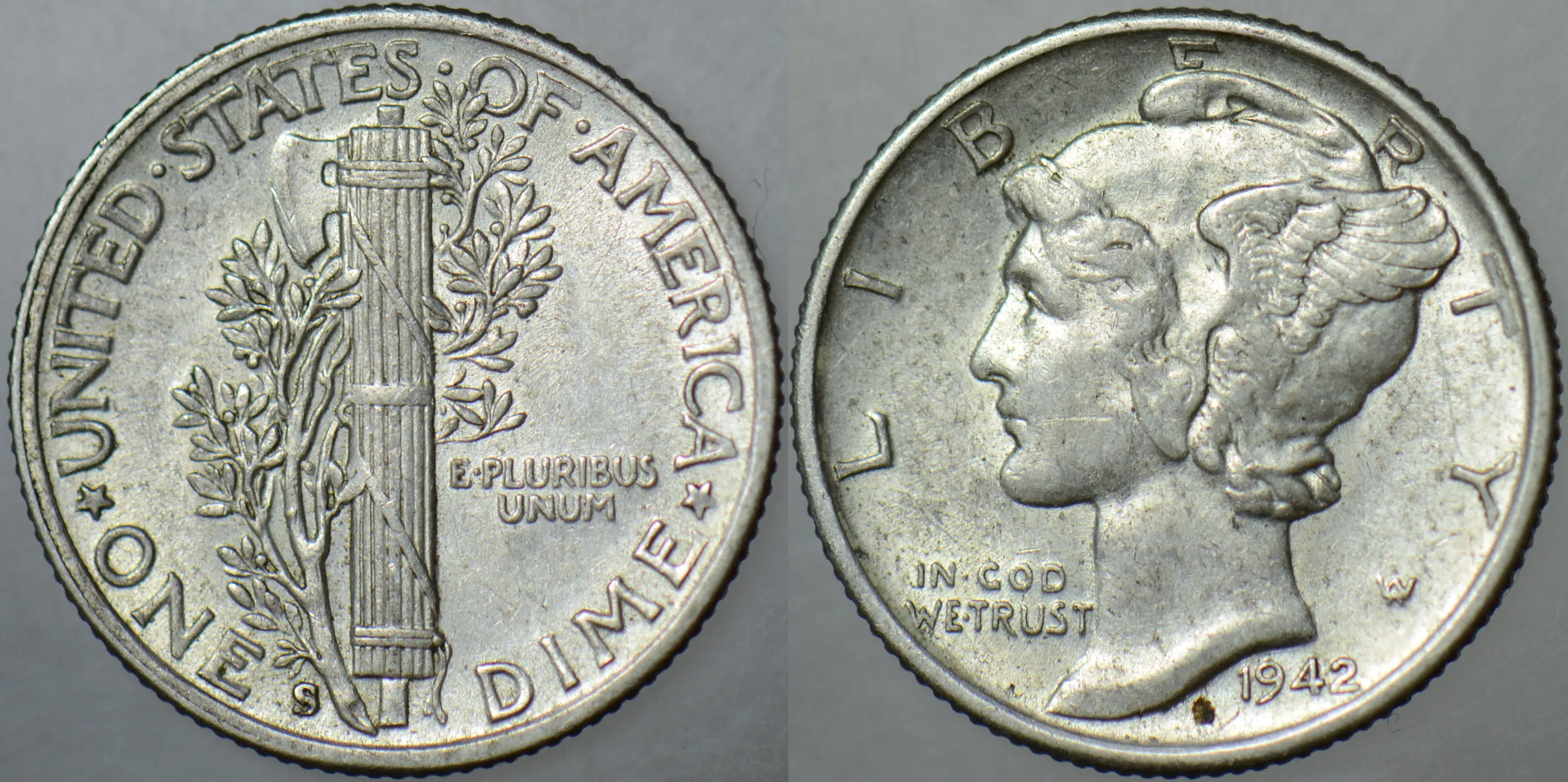 AMERİKA 1 DİME 1942 S GÜMÜŞ. İKİNCİ DÜNYA SAVAŞI DÖNEMİ. MERCURY HEAD 10 CENT. 2,5 gr ÇİLALTI+