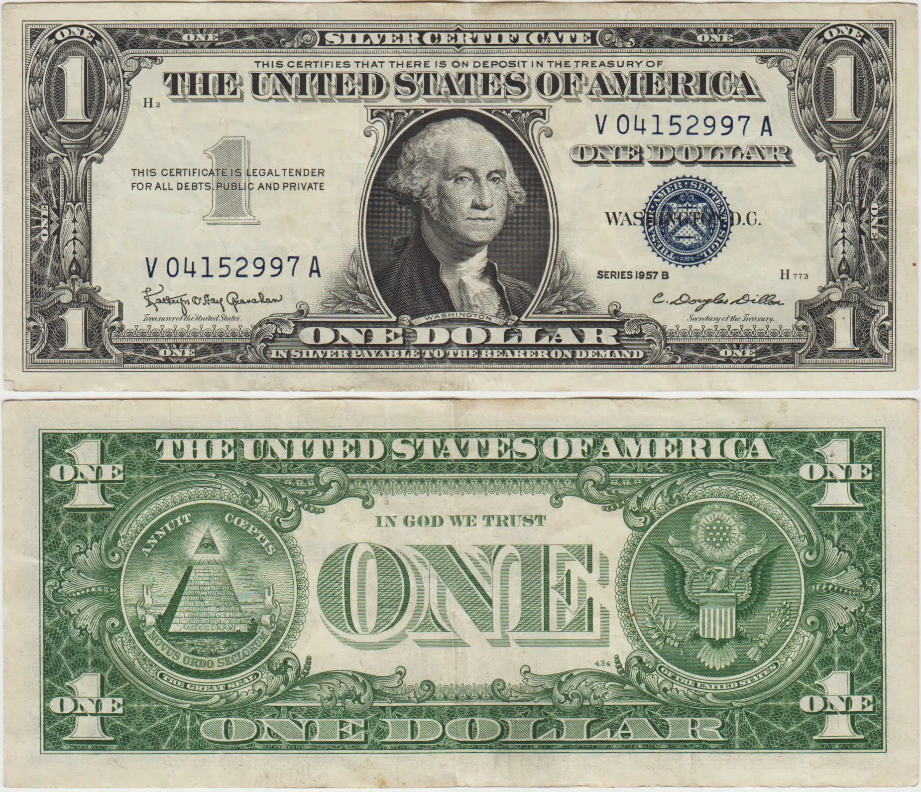 AMERİKA 1 DOLAR 1957 B MAVİ MÜHÜR-GÜMÜŞ SERTİFİKA ÇOK TEMİZ.