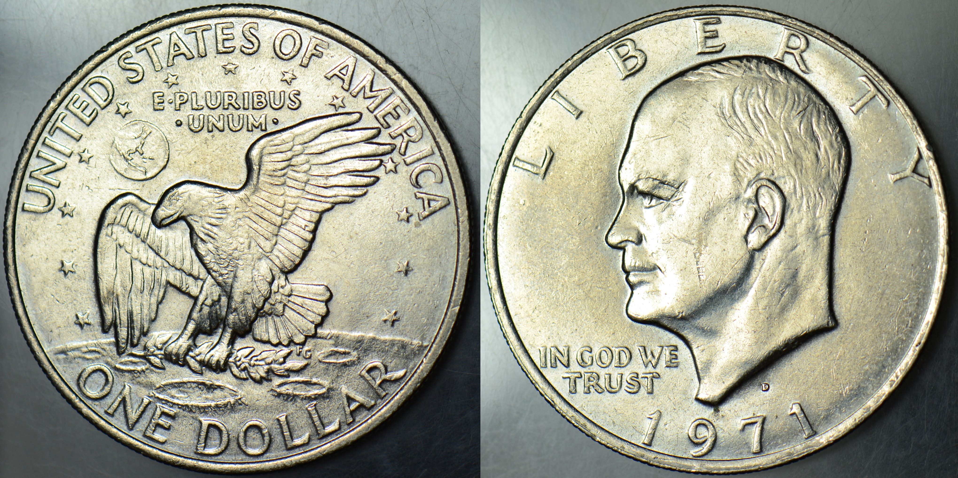 AMERİKA 1 DOLAR 1971 D. AYA İNİŞ APOLLO 11 - EISENHOWER TEMALI. BÜYÜK BOY 38 mm. ÇİL(-)