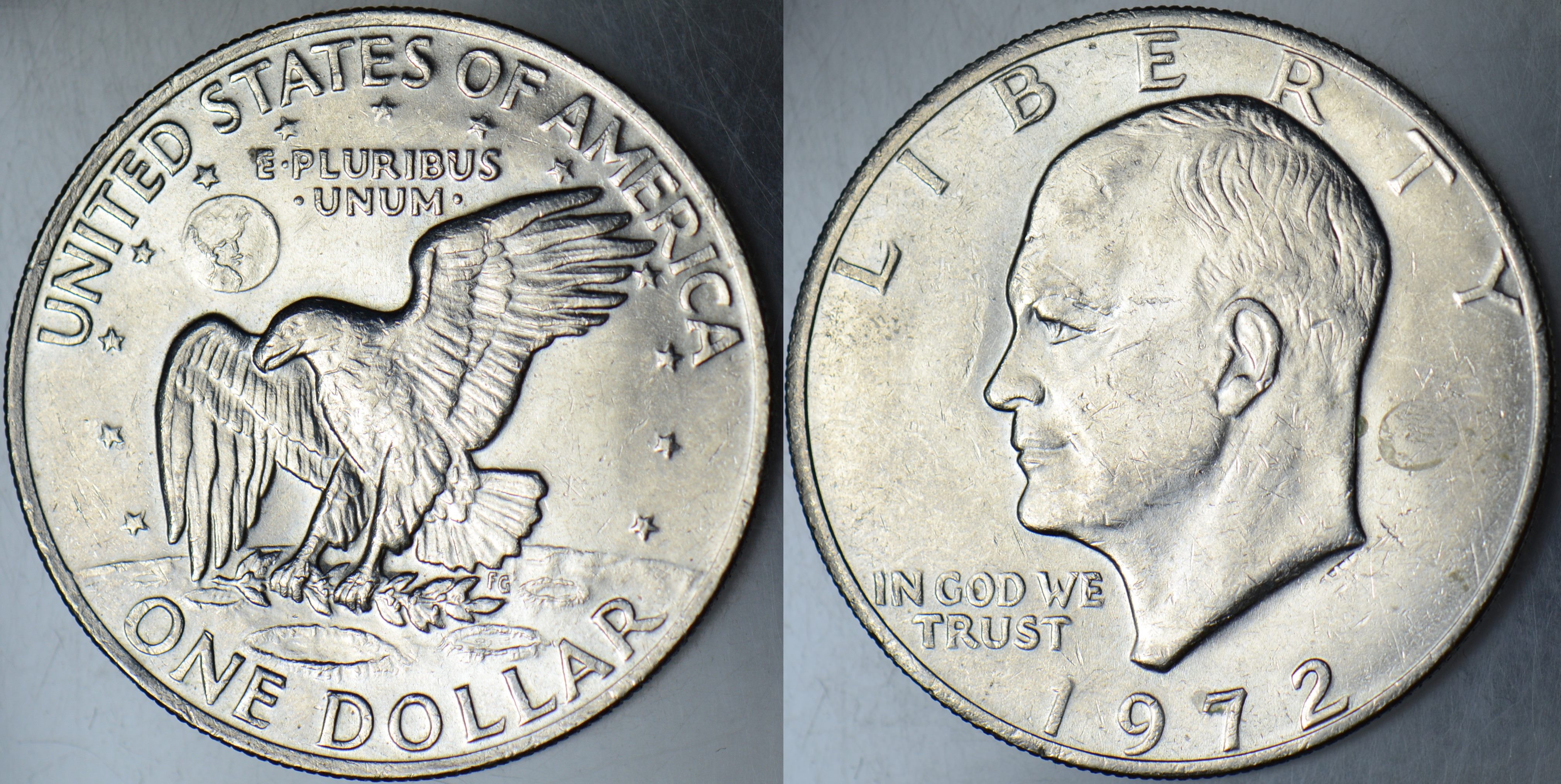 AMERİKA 1 DOLAR 1972 AYA İNİŞ APOLLO 11 - EISENHOWER TEMALI. BÜYÜK BOY 38 mm. ÇİLALTI+