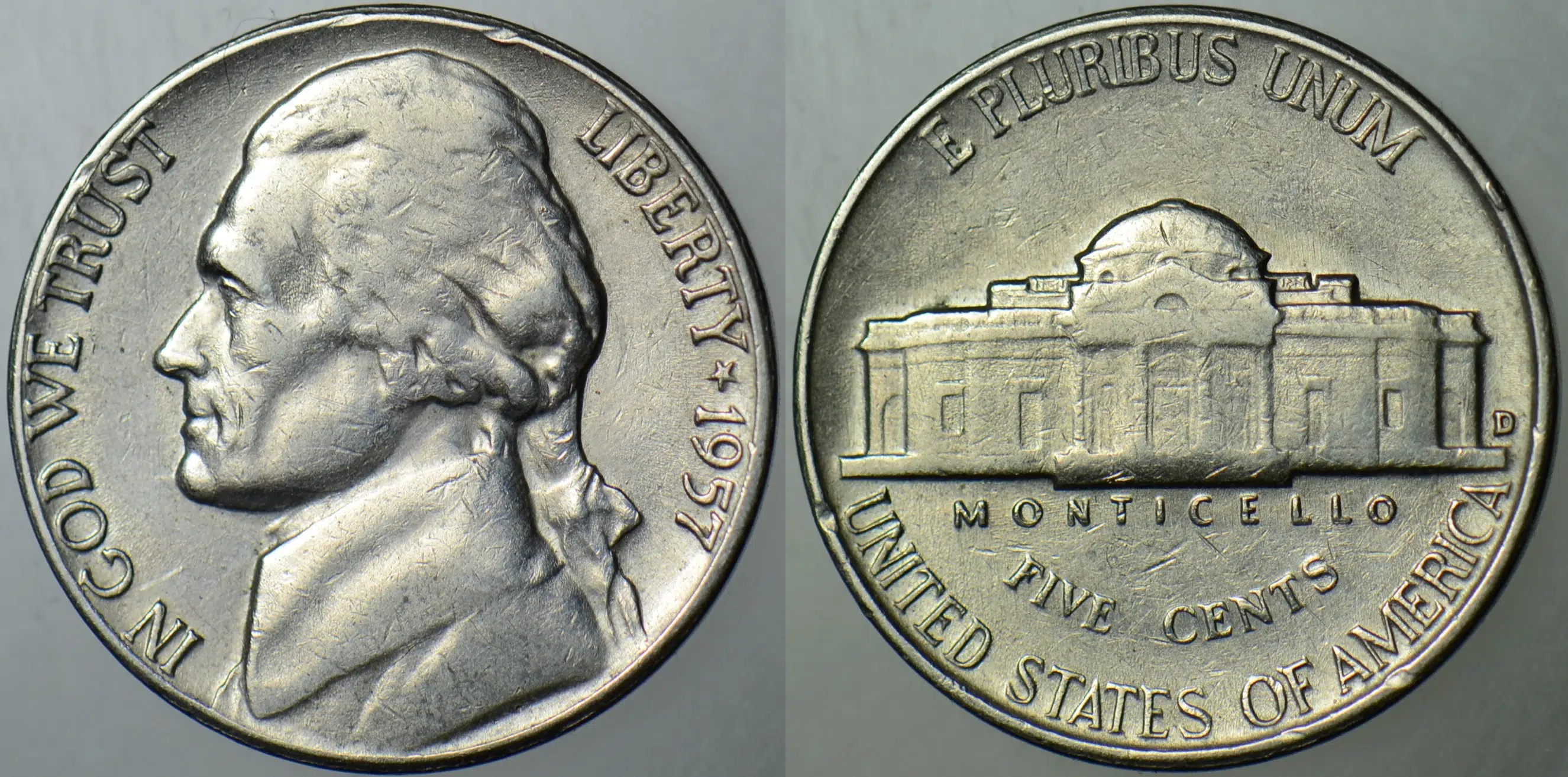 AMERİKA 5 CENT 1957 D JEFFERSON NICKEL.