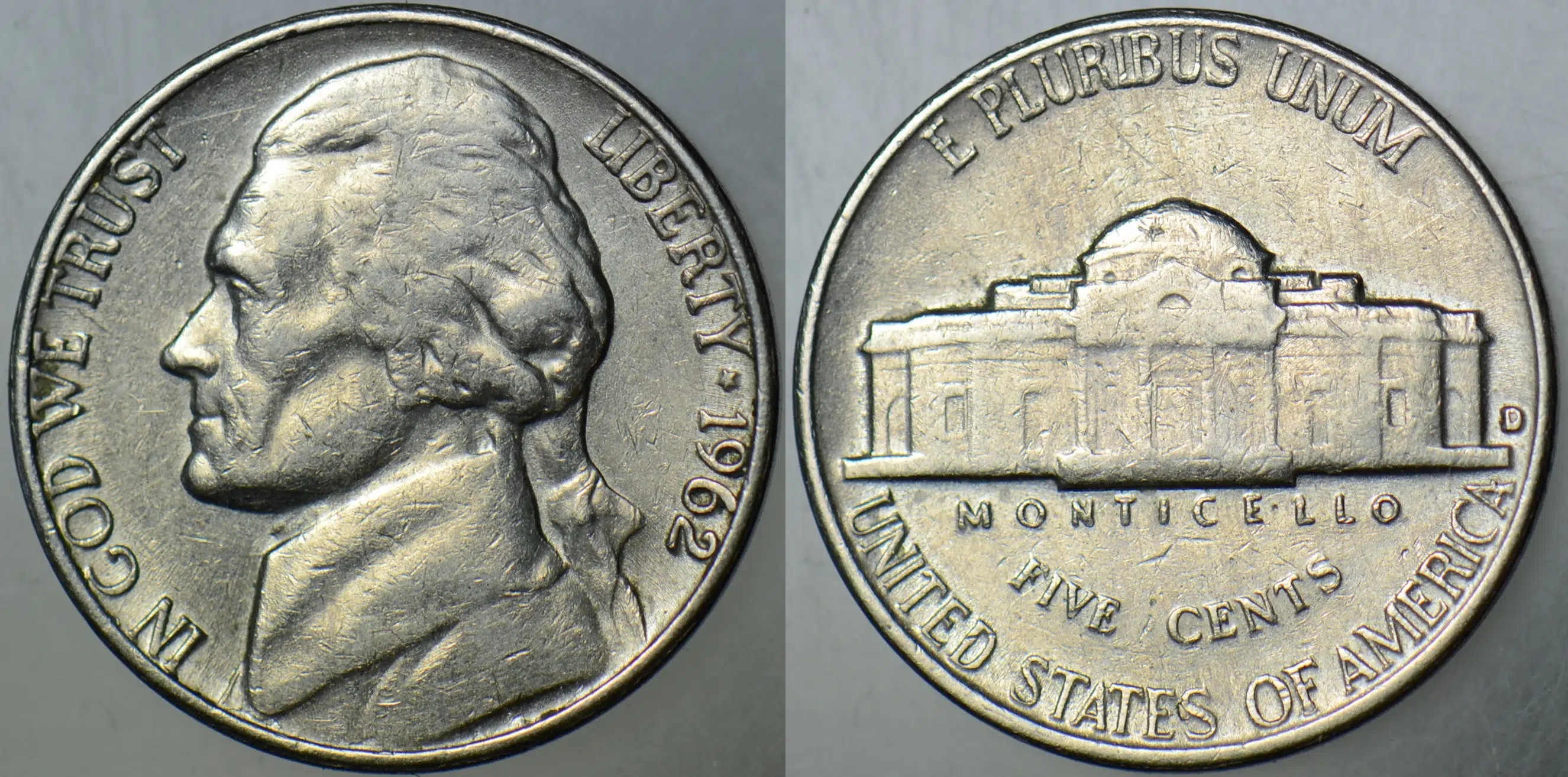 AMERİKA 5 CENT 1962 D JEFFERSON NICKEL.