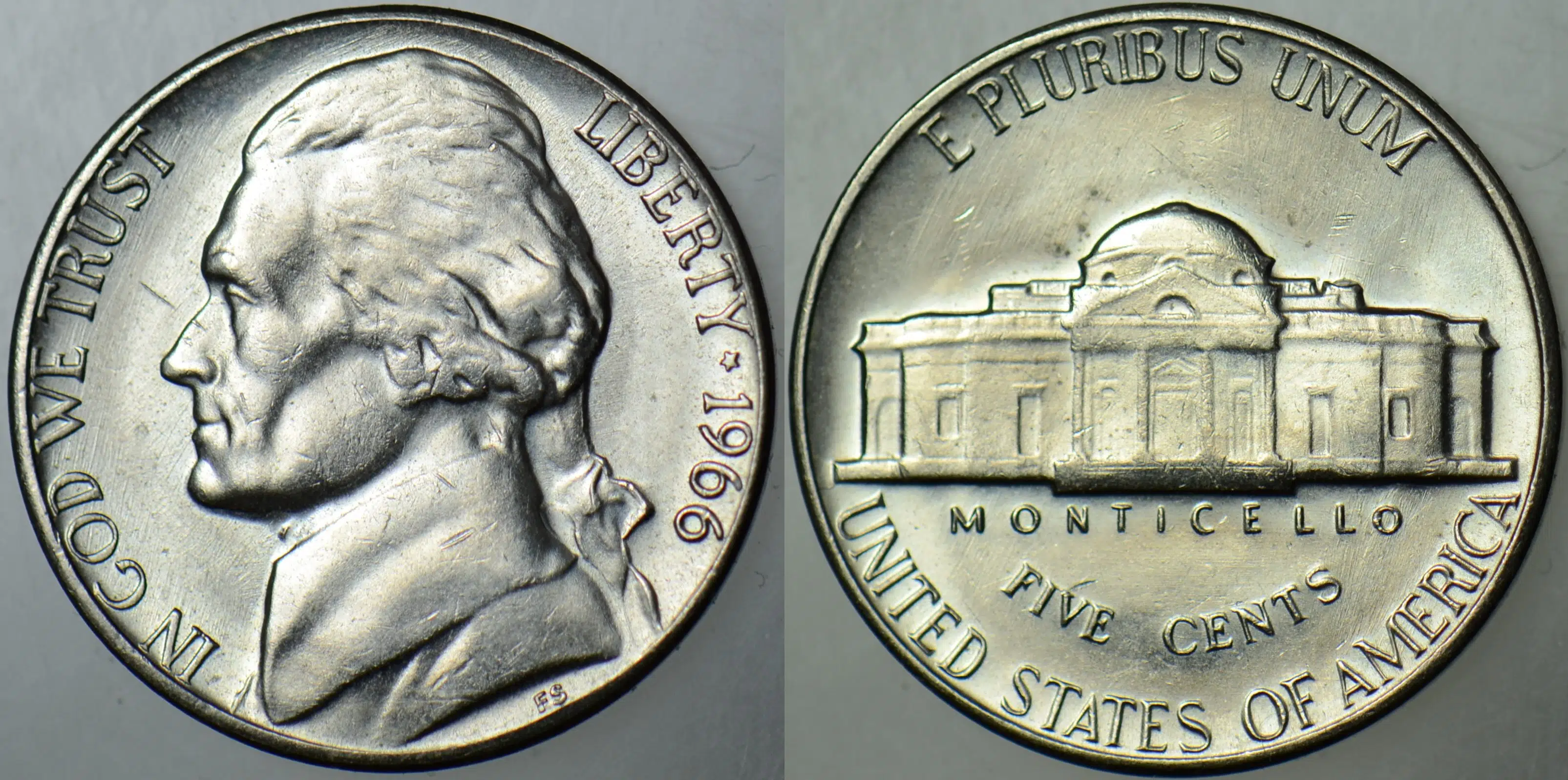AMERİKA 5 CENT 1966 JEFFERSON NICKEL. ÇİL(-)