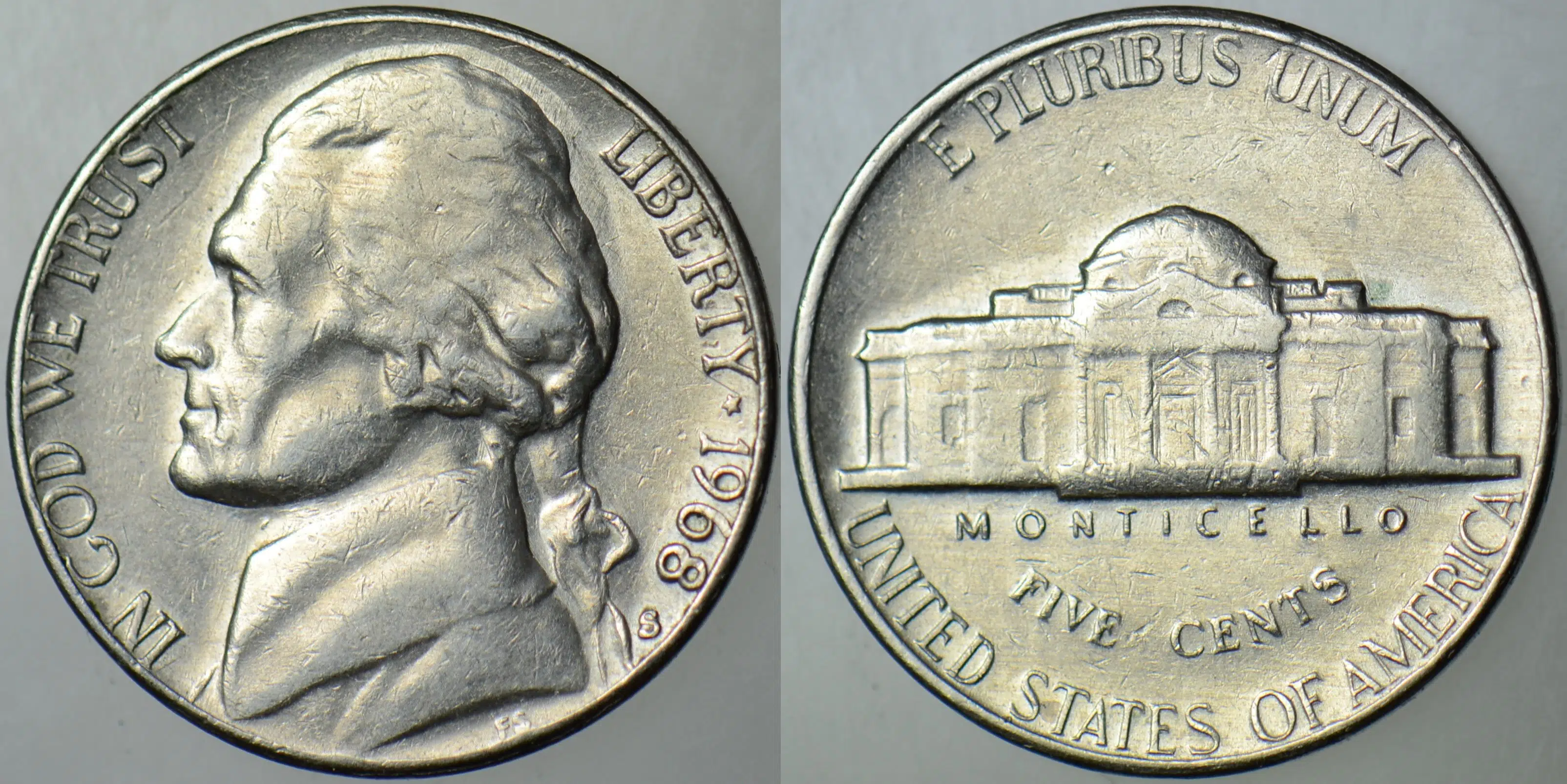 AMERİKA 5 CENT 1968 S JEFFERSON NICKEL.