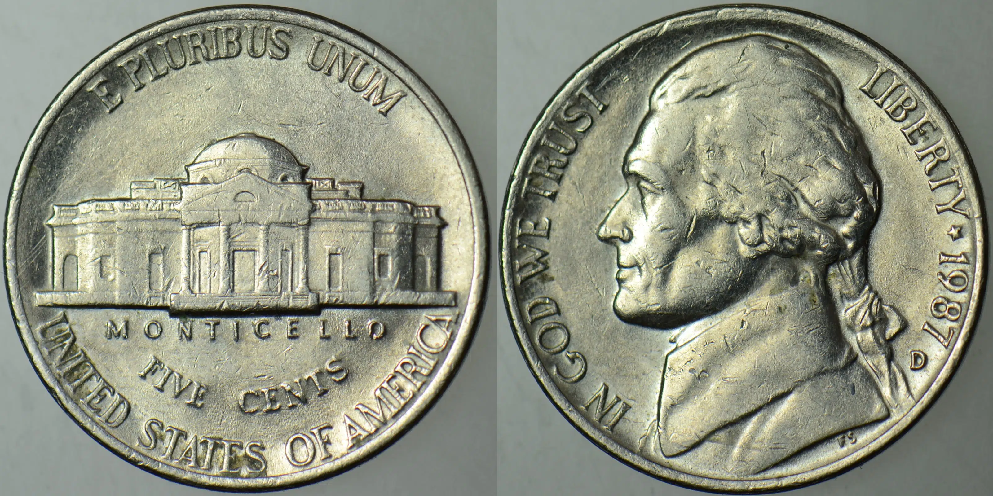 AMERİKA 5 CENT 1987 D. JEFFERSON NICKEL.